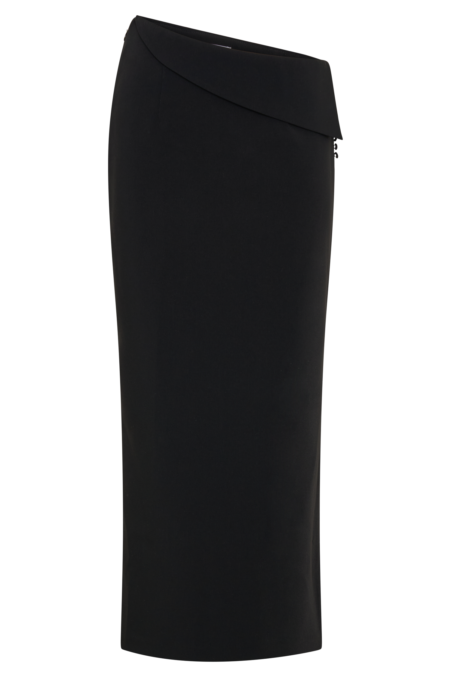 Black Suiting Midi Skirt with Asymmetrical Waist | Astrid