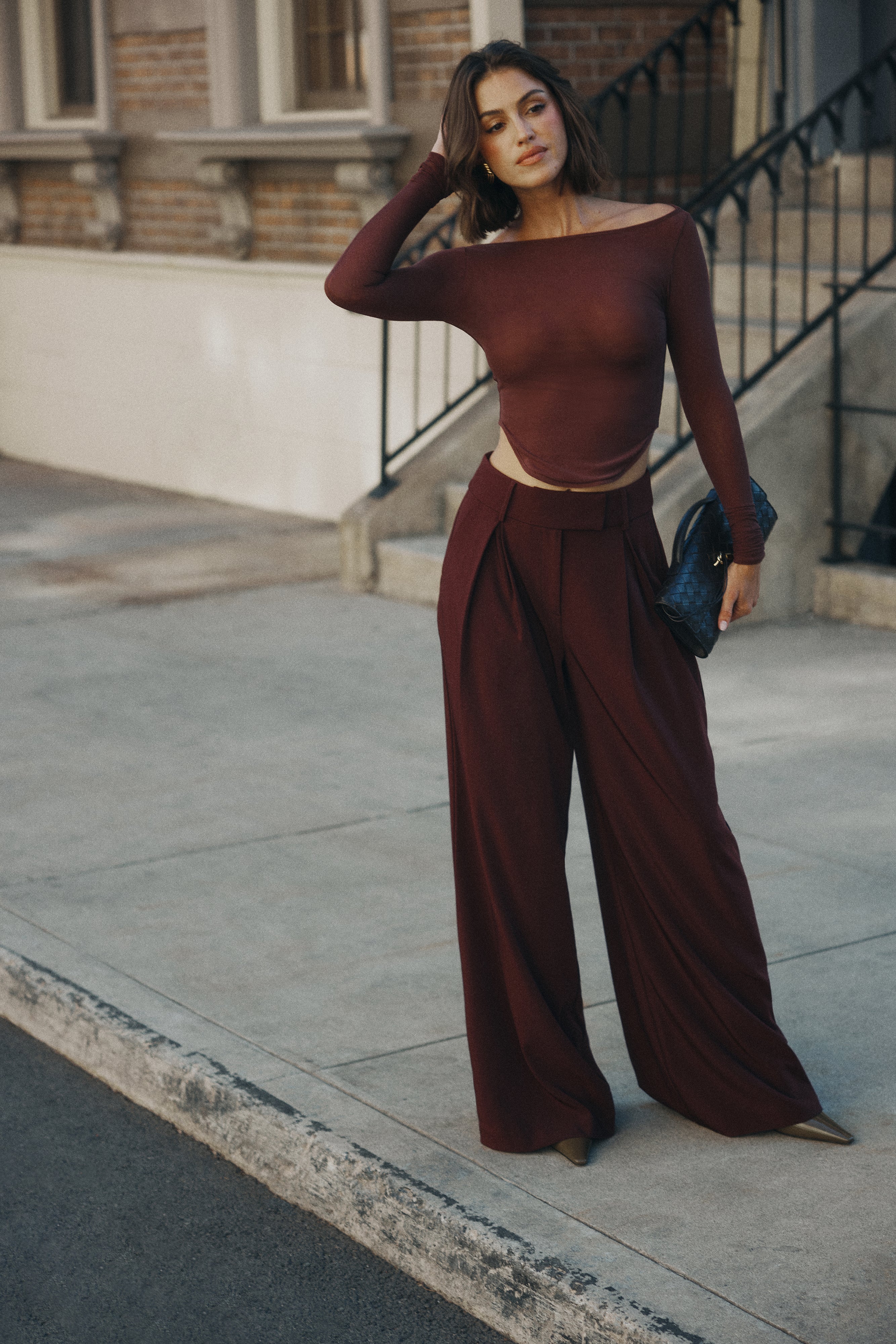 Pleated Wide Leg Pants for Women | Jacqueline Mahogany