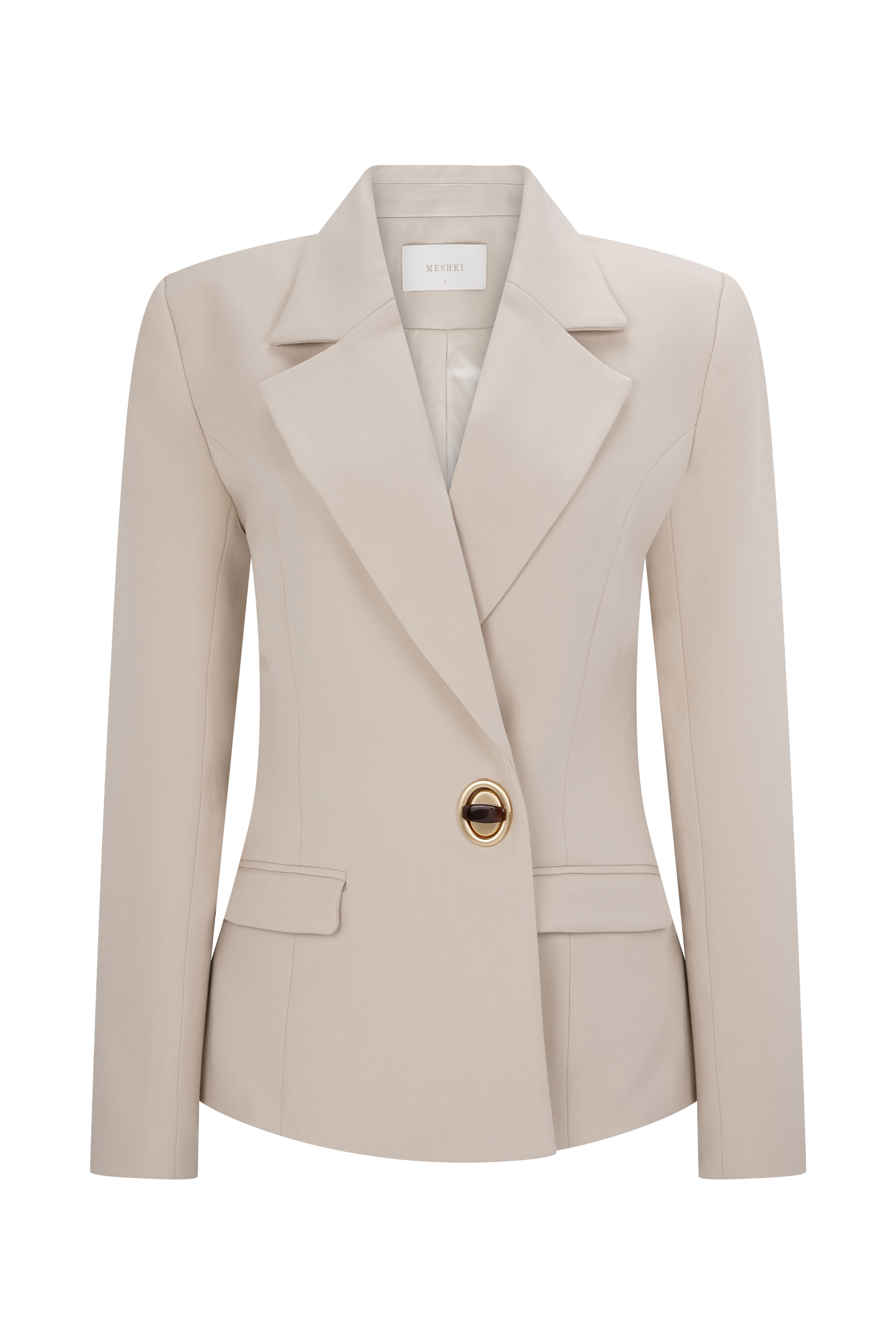 Tailored Cinched Waist Blazer with Structured Shoulders | MAX Ivory Stone