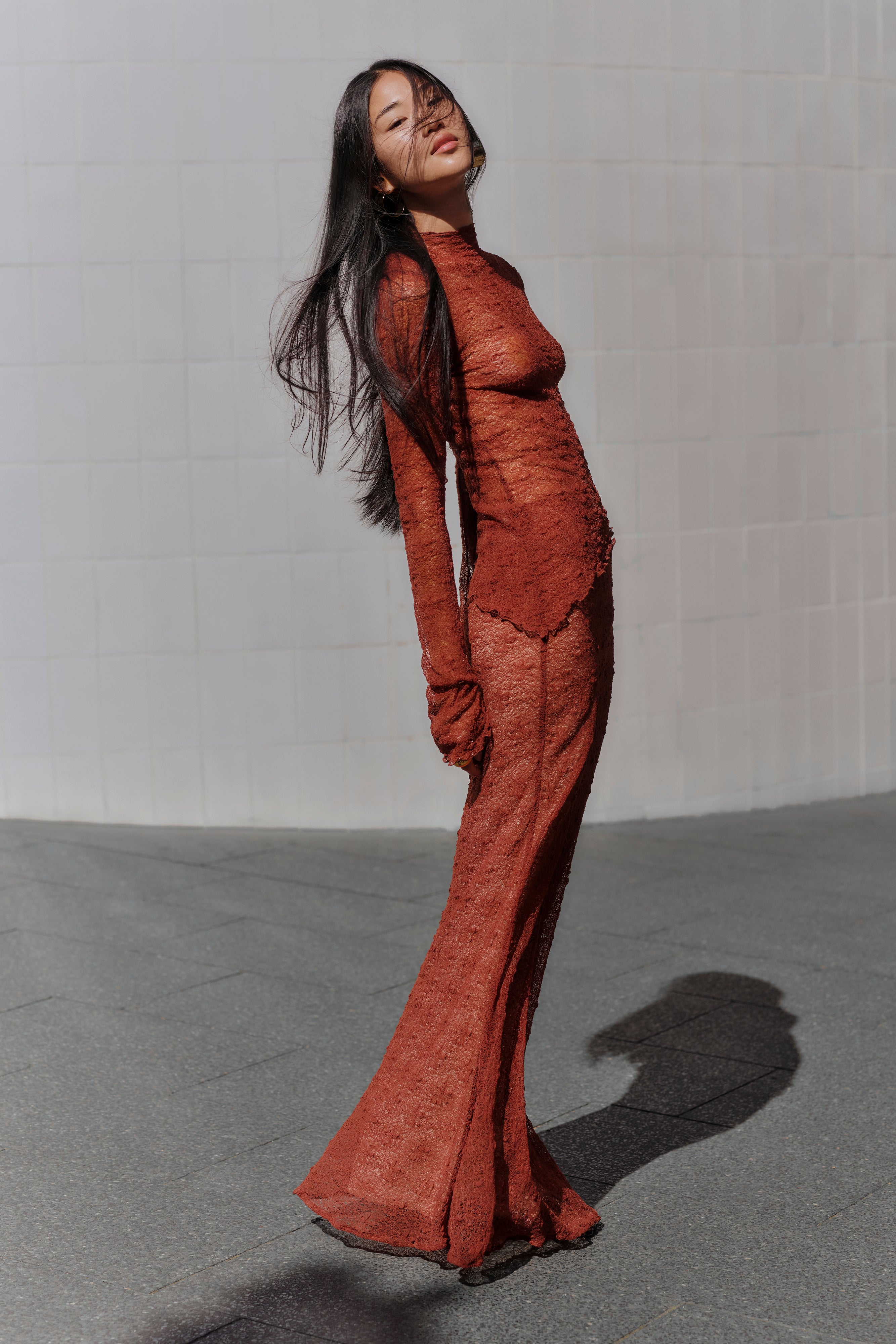 Sheer Lace Maxi Skirt with Fishtail Hem & Mesh Lining | Robyn