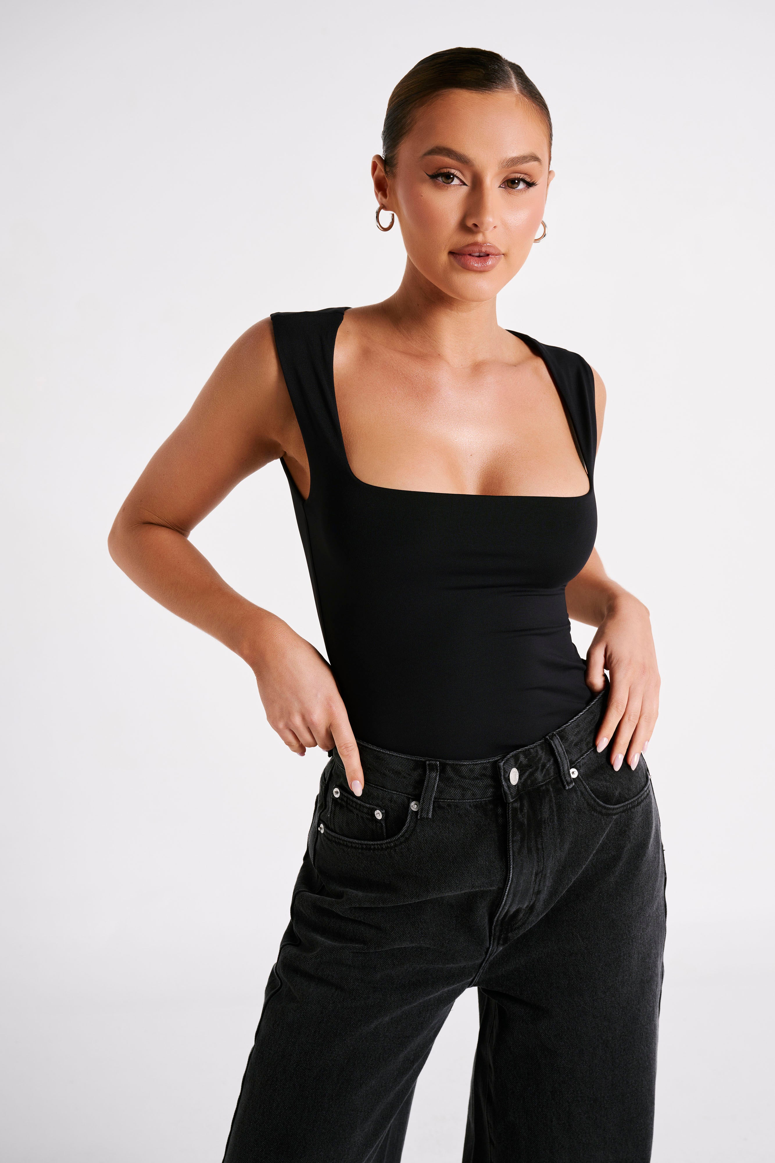 Recycled Nylon Longline Top for Women | Linley Black