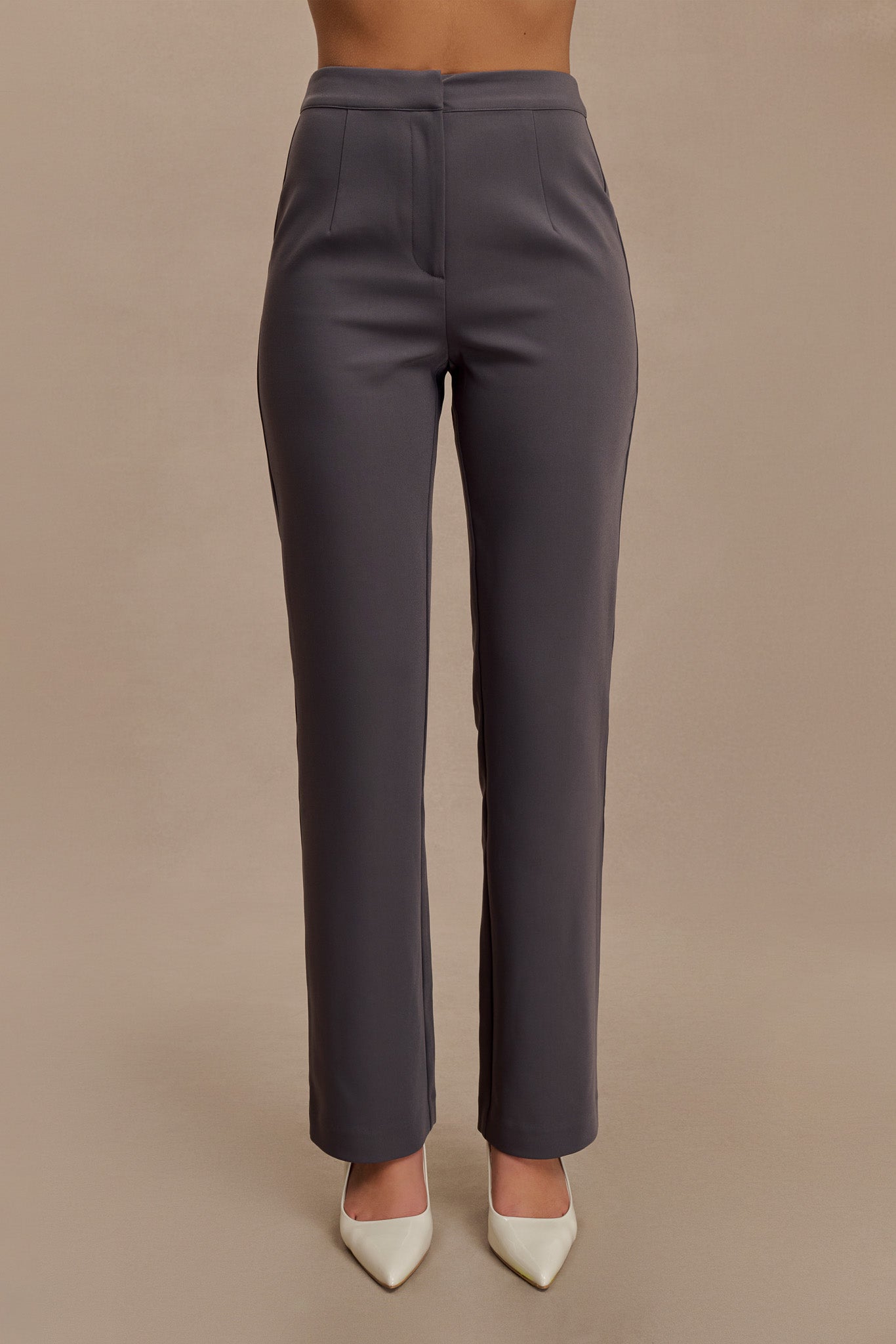 High-Waist Straight Leg Pants for Women | Allanah Charcoal