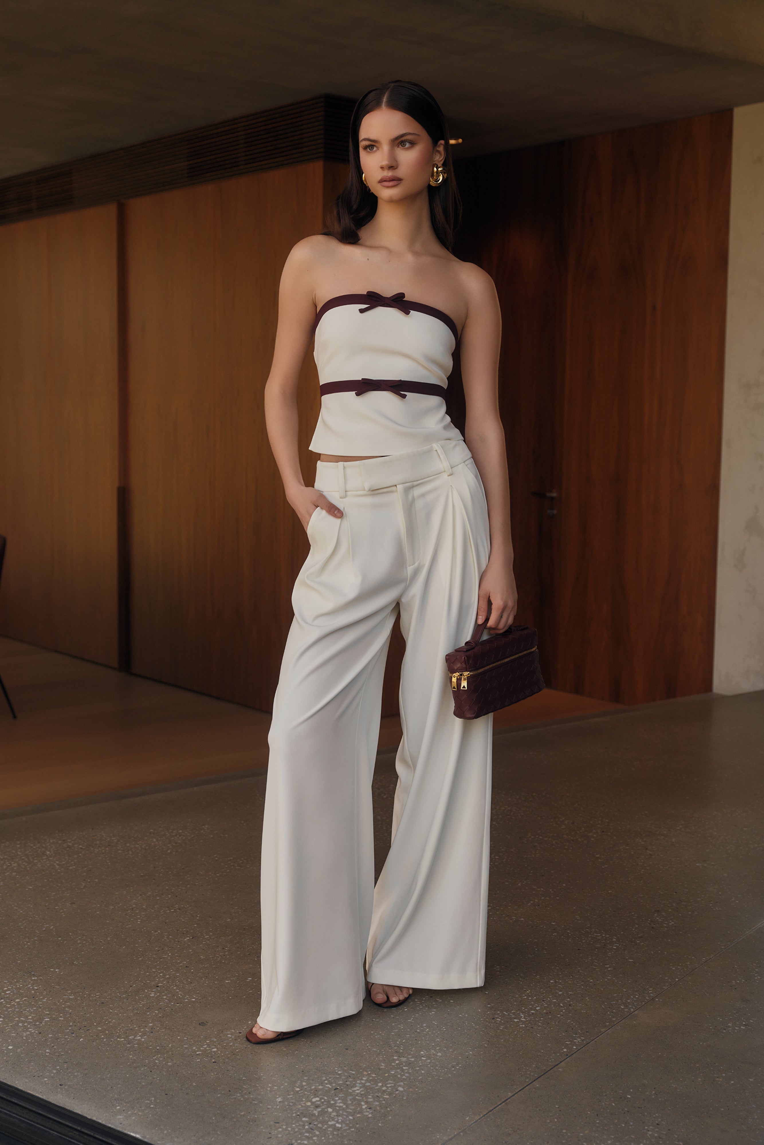 Pleated Wide Leg Pants for Women - Mid-Rise & Lined | Jacqueline Ivory