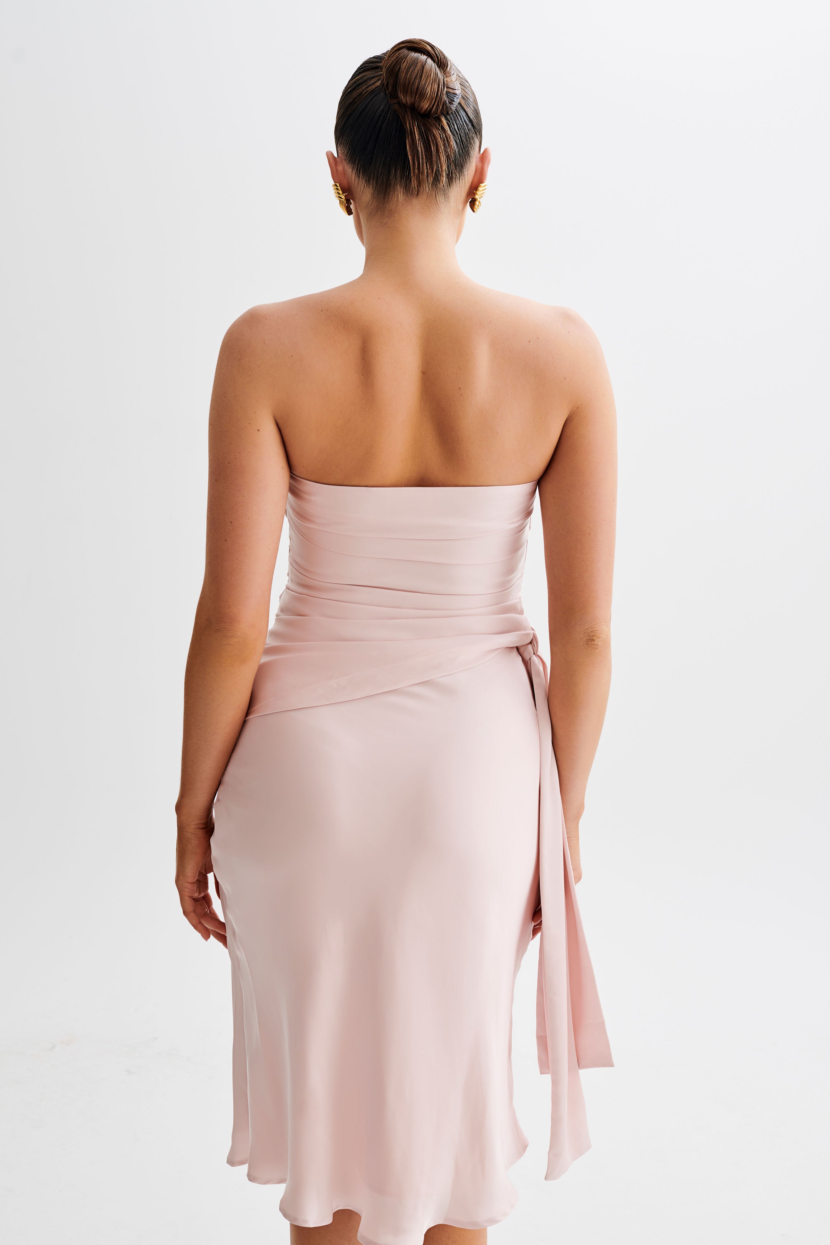 Satin Ruched Strapless Top with Asymmetrical Hem | Allegra