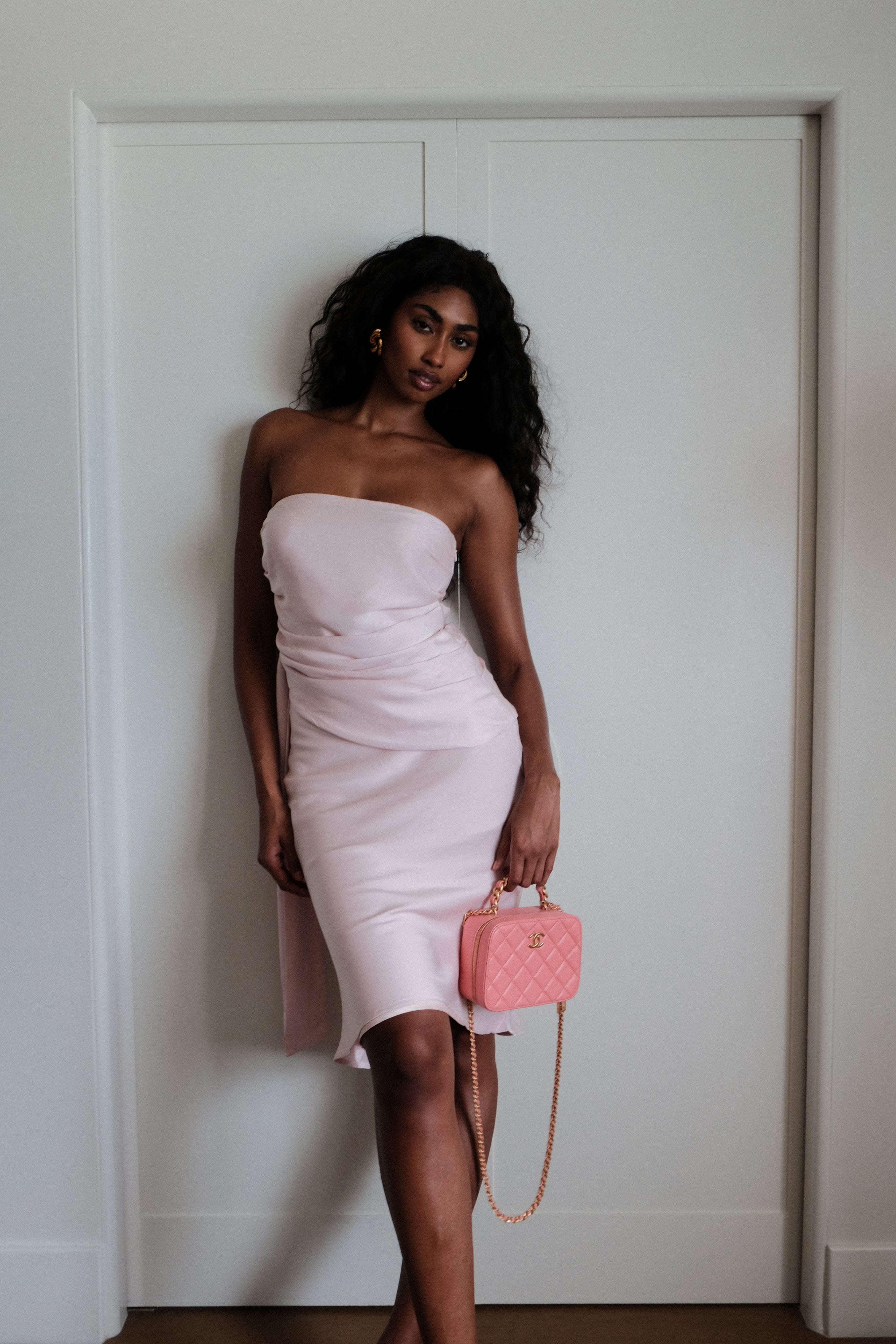 Satin Ruched Strapless Top with Asymmetrical Hem | Allegra