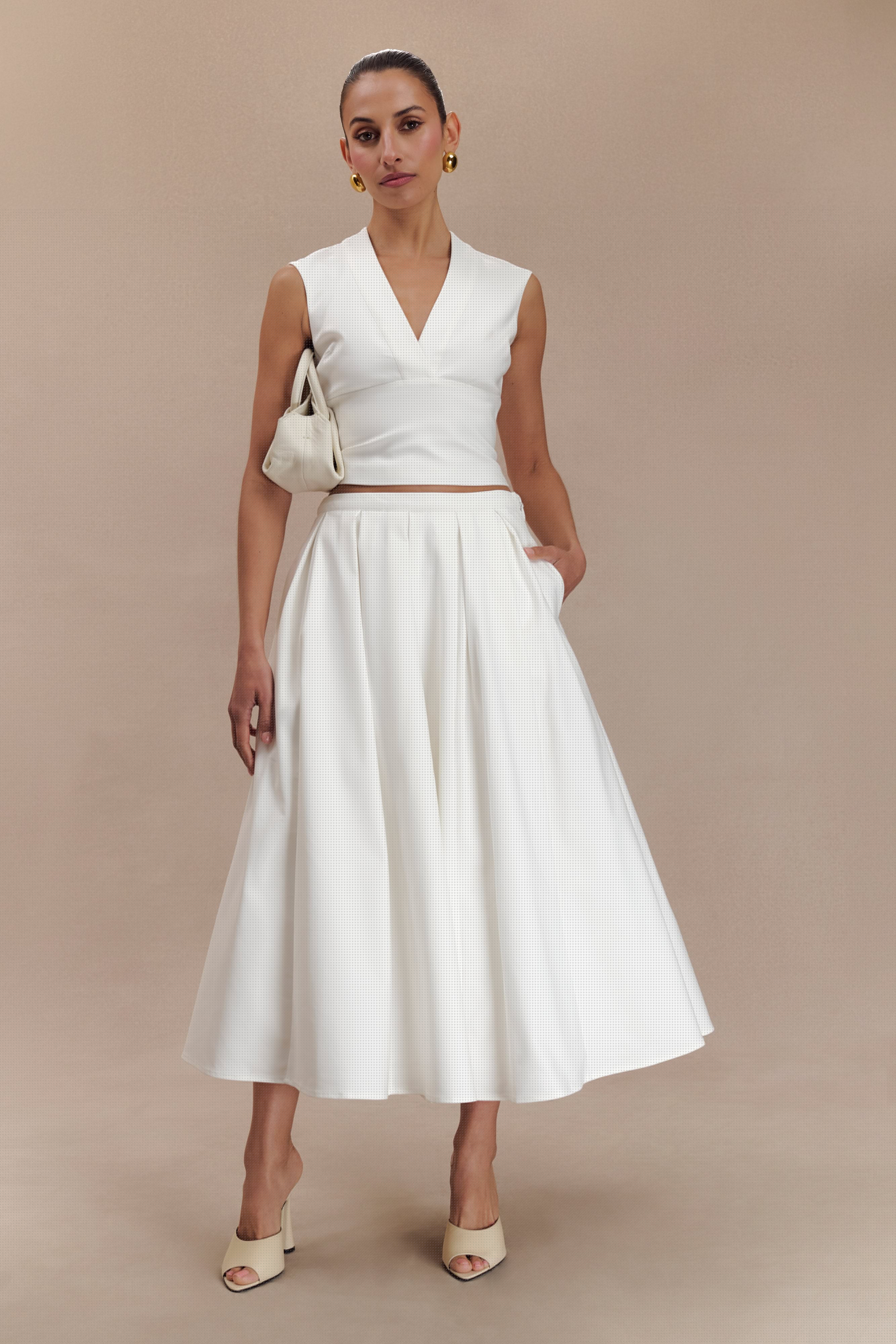 Elegant Sleeveless Cross Over Top with V Neck & Open Back | Jemima