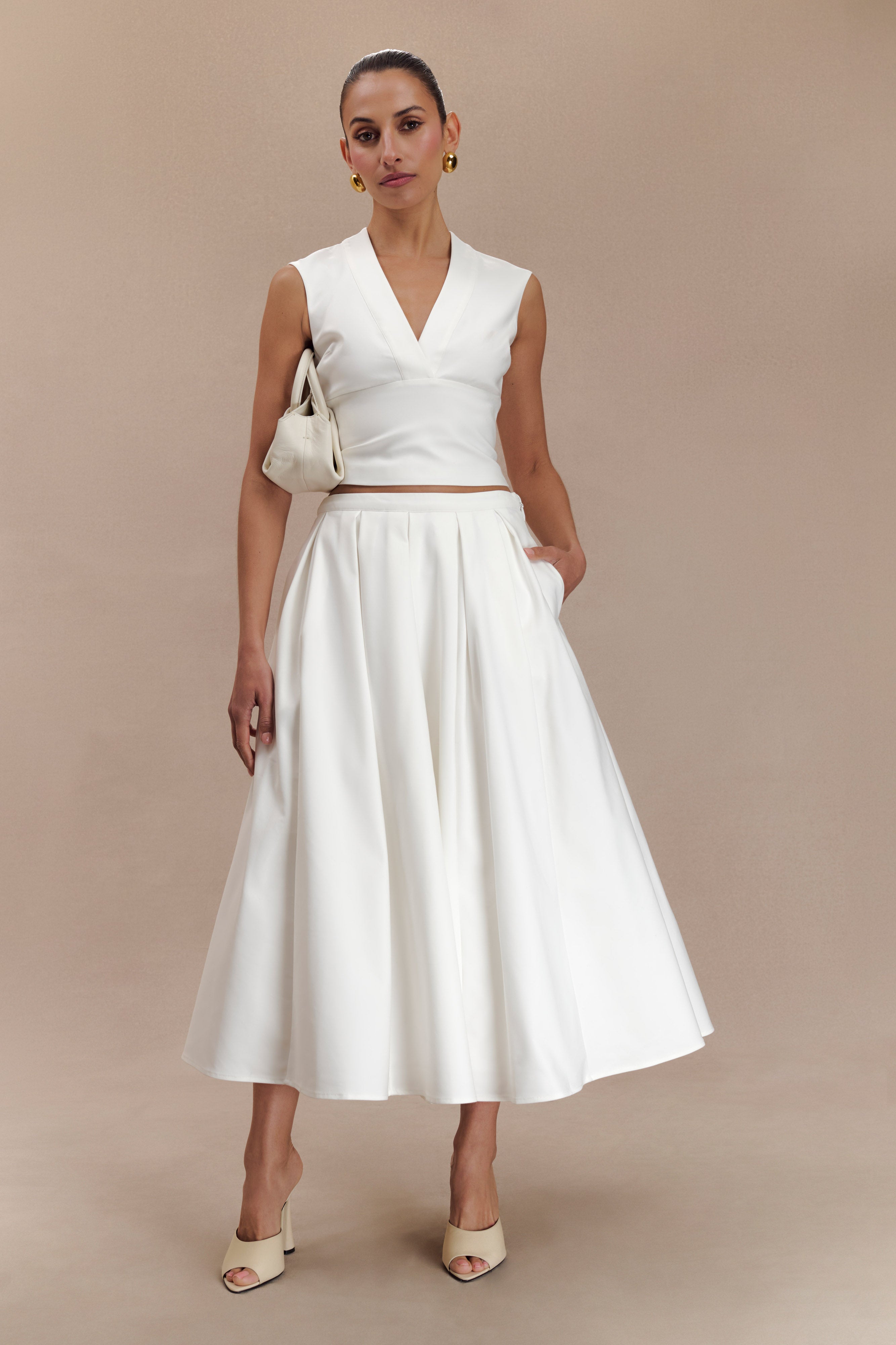 Elegant Sleeveless Cross Over Top with V Neck & Open Back | Jemima