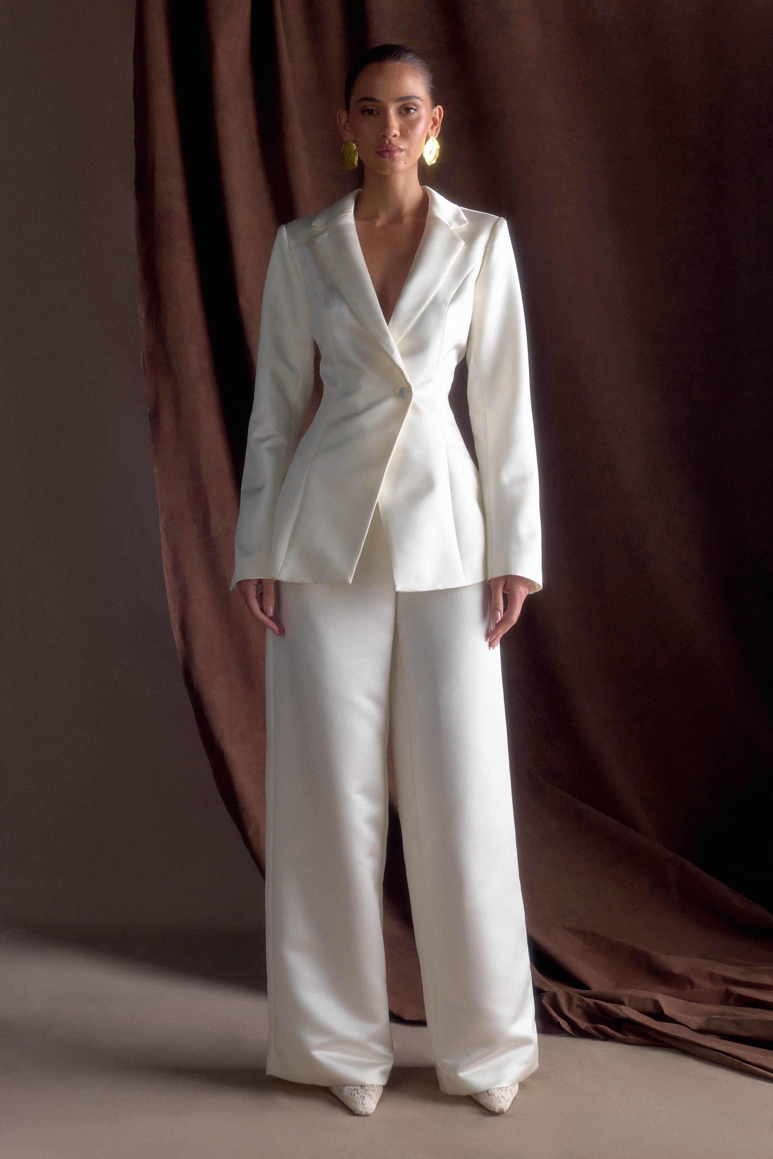 High-Waist Satin Straight Leg Pants for Women | Ada Ivory