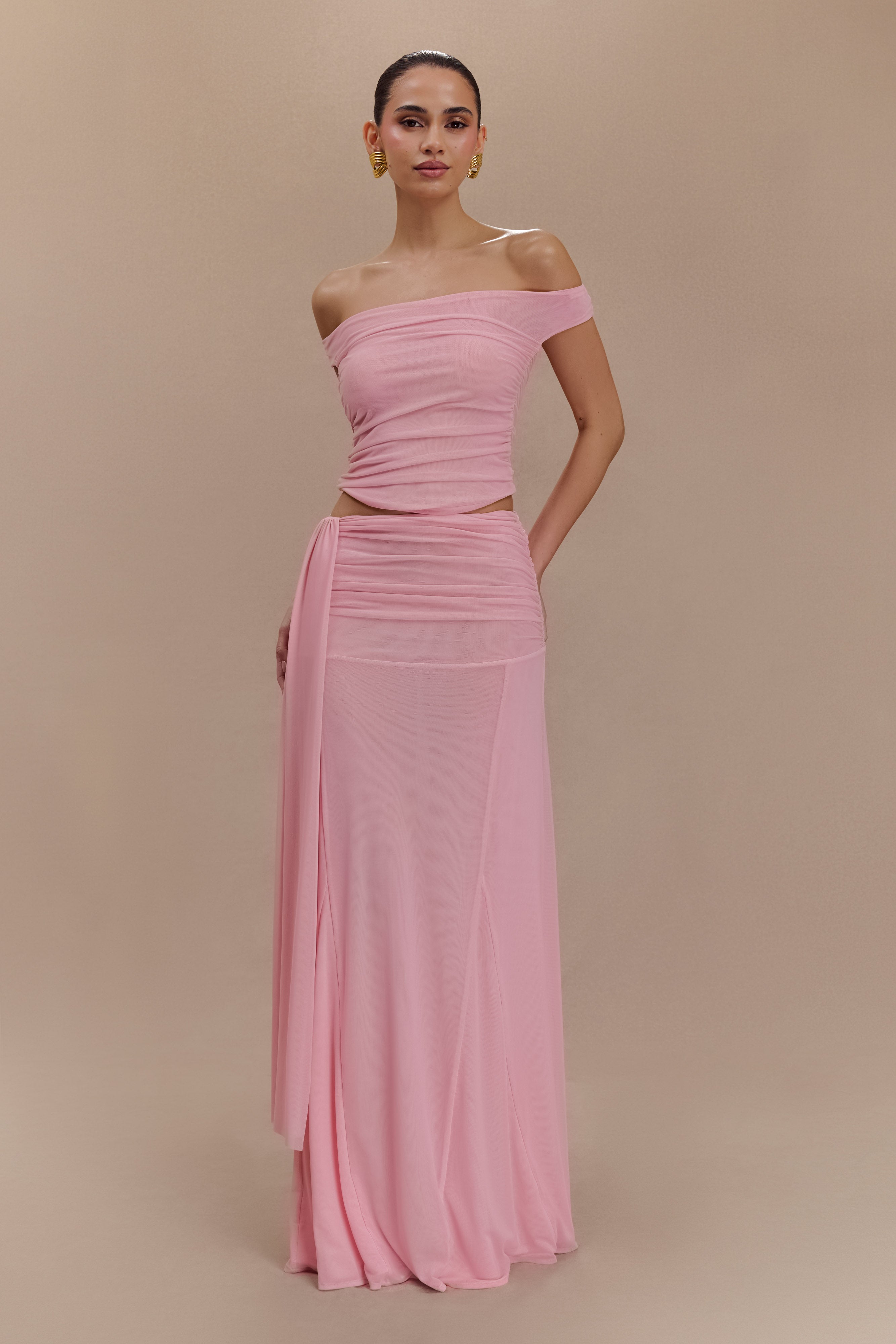 Mesh Maxi Skirt with Side Zip & Lining | ARNA Candy Pink