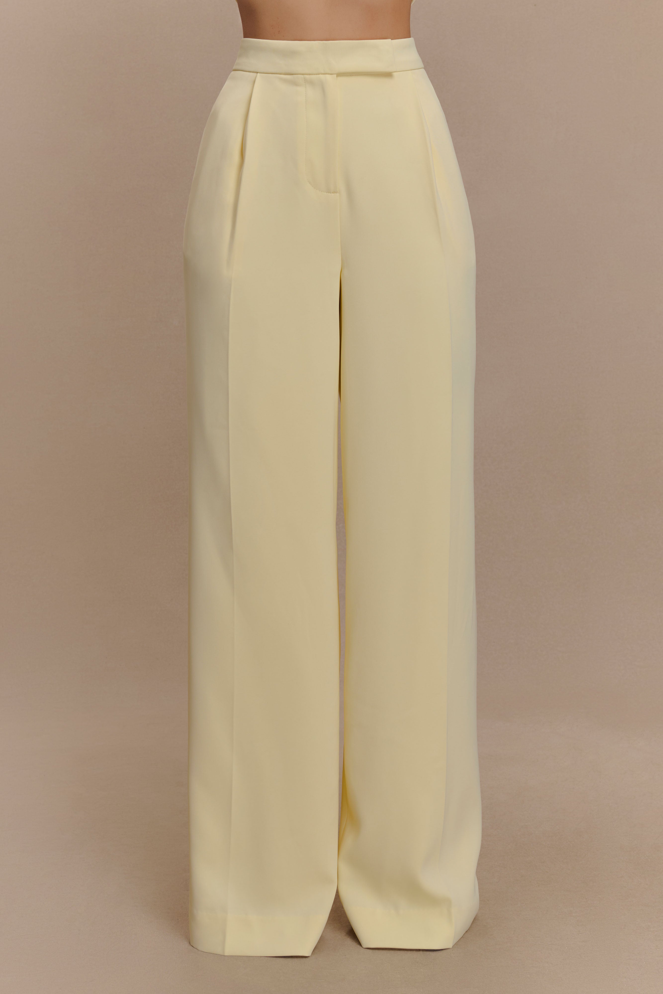 High-Waisted Wide Leg Pants with Front Pleats | Faith Suiting - Lemon Cream