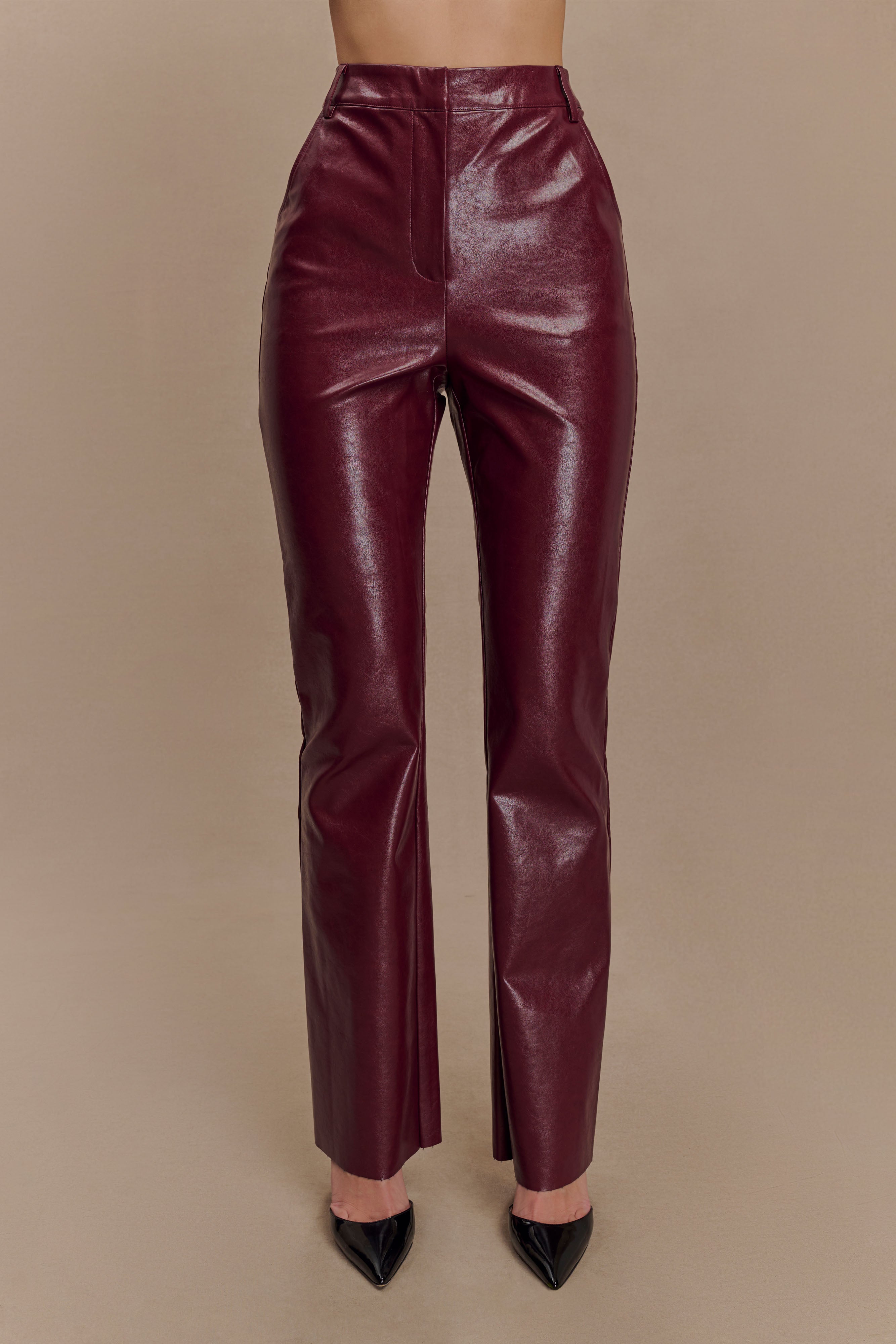 Faux Leather Pants for Women - High Waist Straight Leg | Tyra Cherry Red