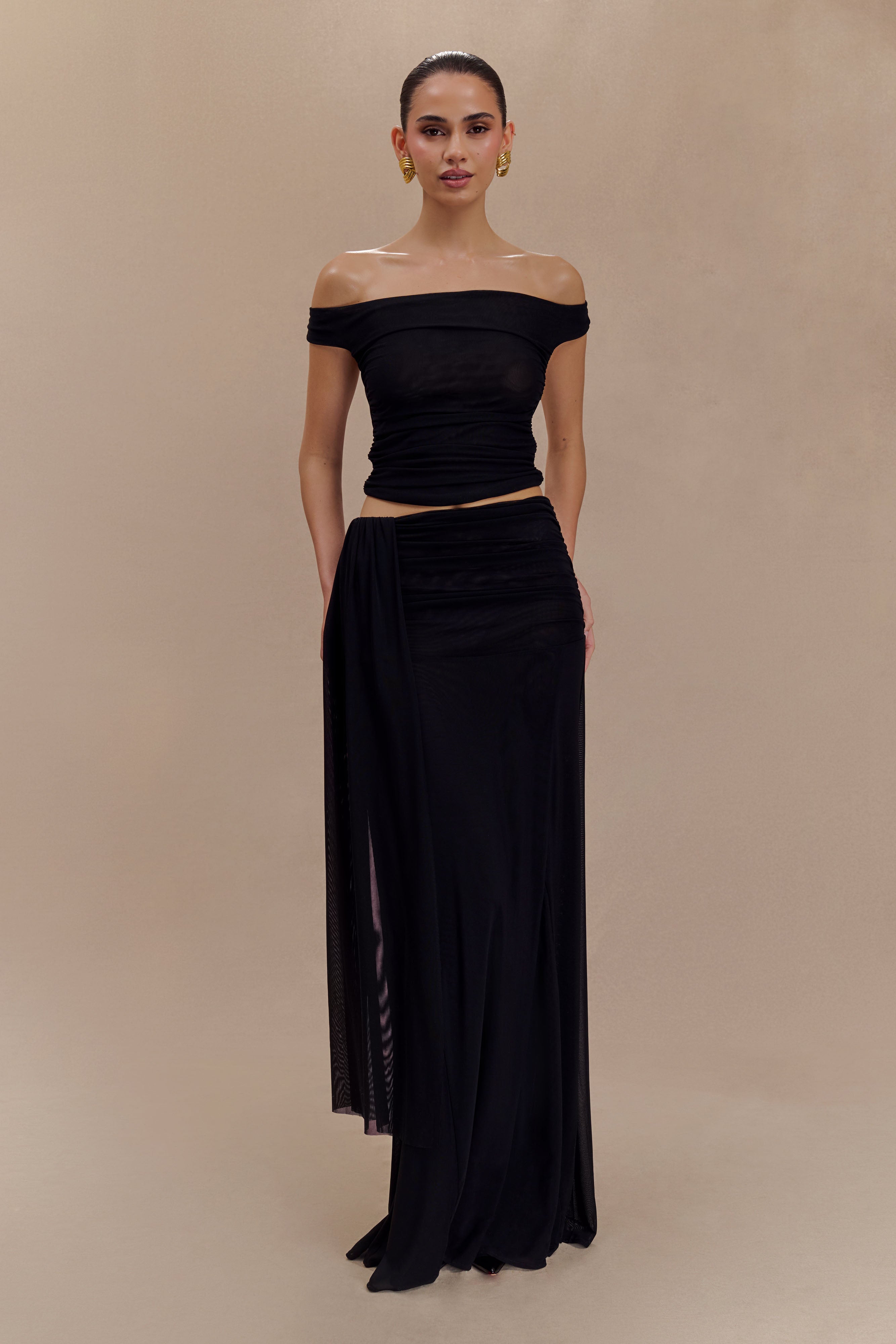 Mesh Maxi Skirt with Side Zip & Lining | ARNA Black
