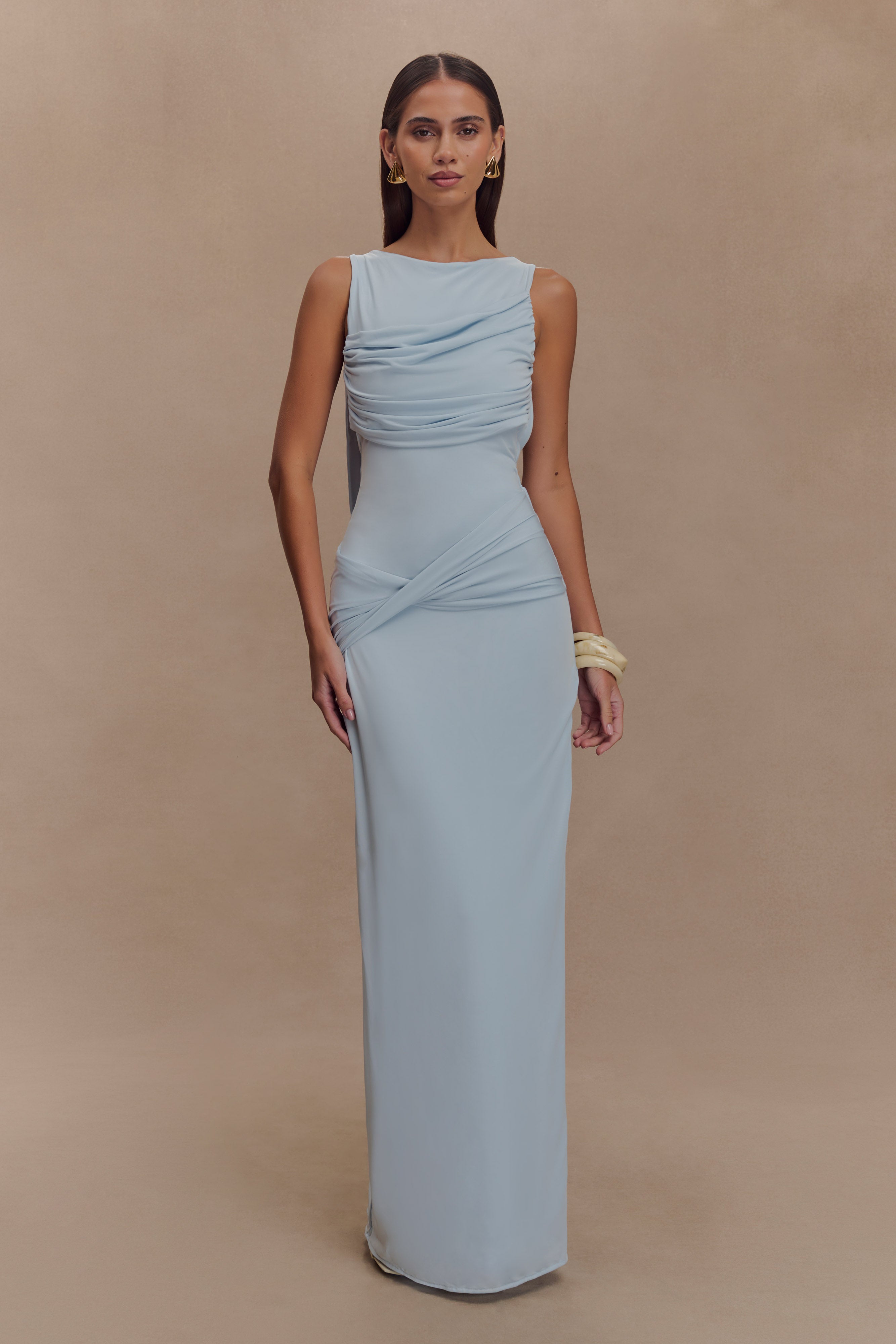 Elegant Slinky Drape Maxi Dress with Open Back | Henley