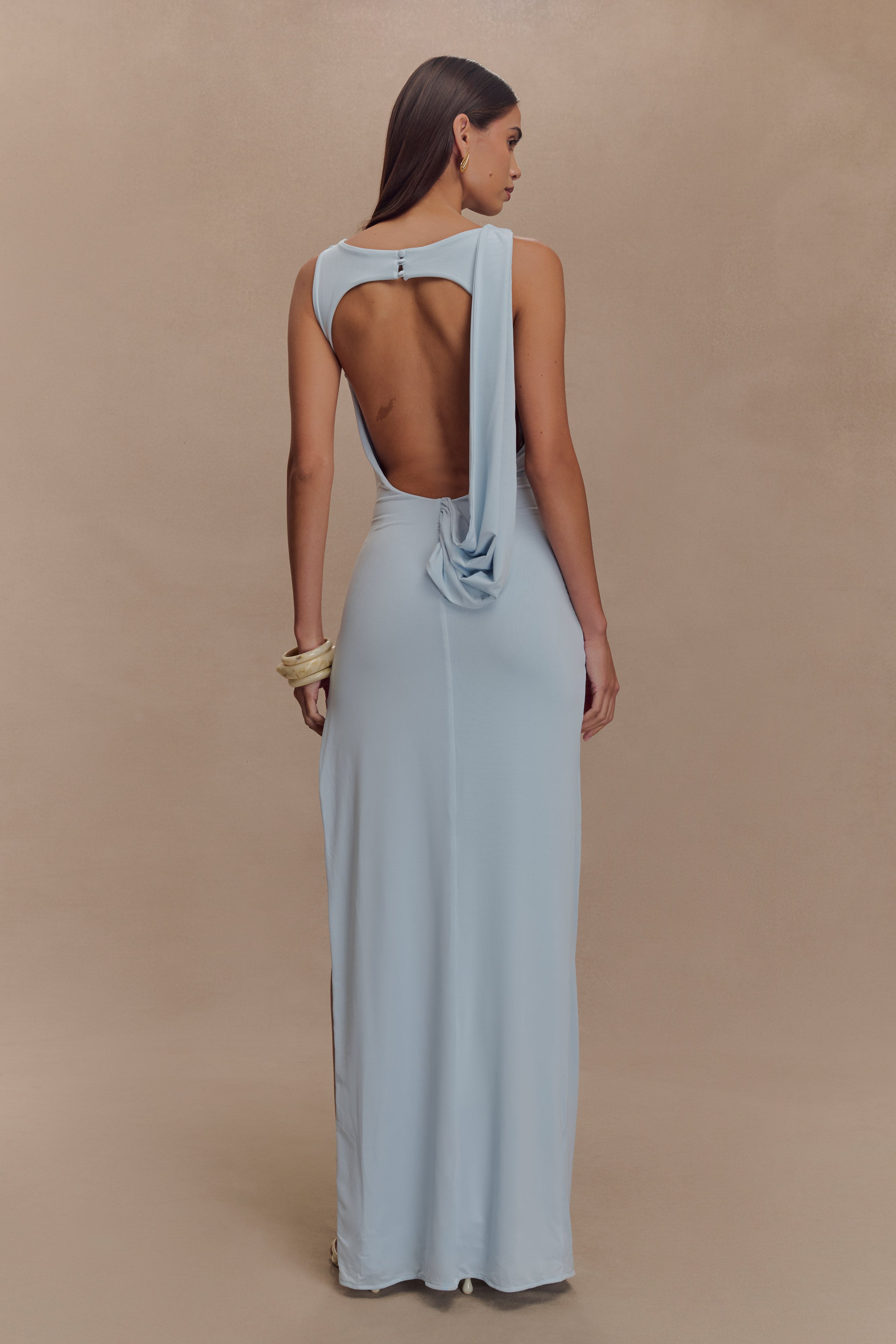 Elegant Slinky Drape Maxi Dress with Open Back | Henley