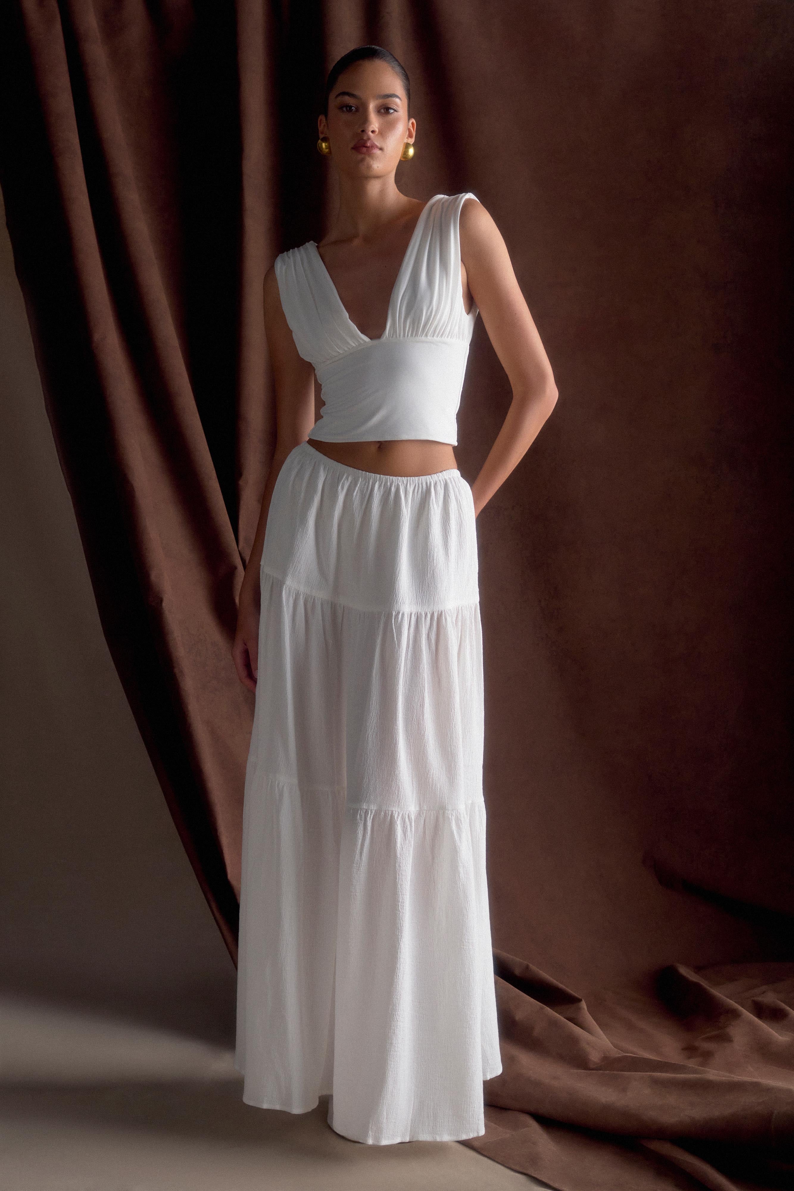Flowy Cotton Maxi Skirt with Elastic Waistband | Jacinda