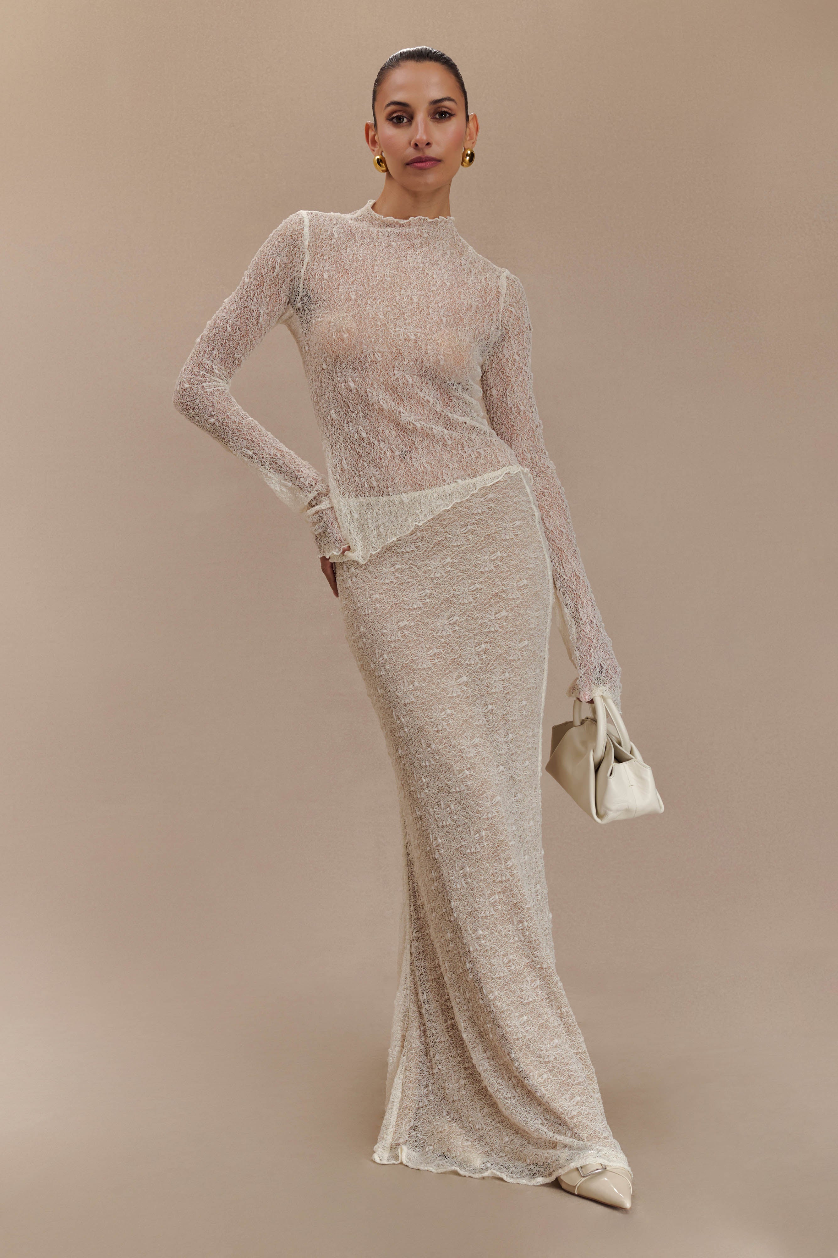 Sheer Lace Maxi Skirt with Fishtail Hem & Mesh Lining | Robyn Ivory