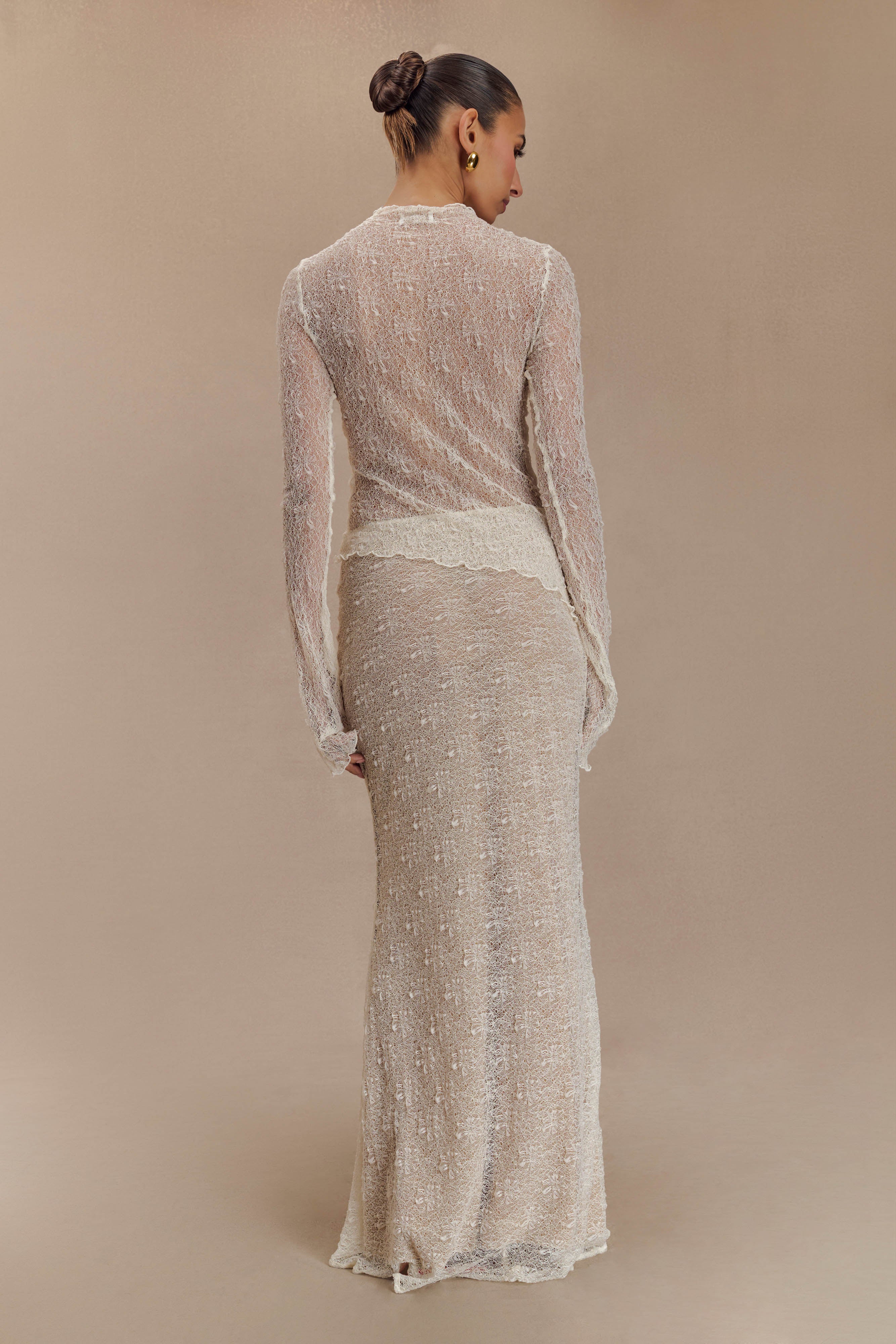 Sheer Lace Maxi Skirt with Fishtail Hem & Mesh Lining | Robyn Ivory