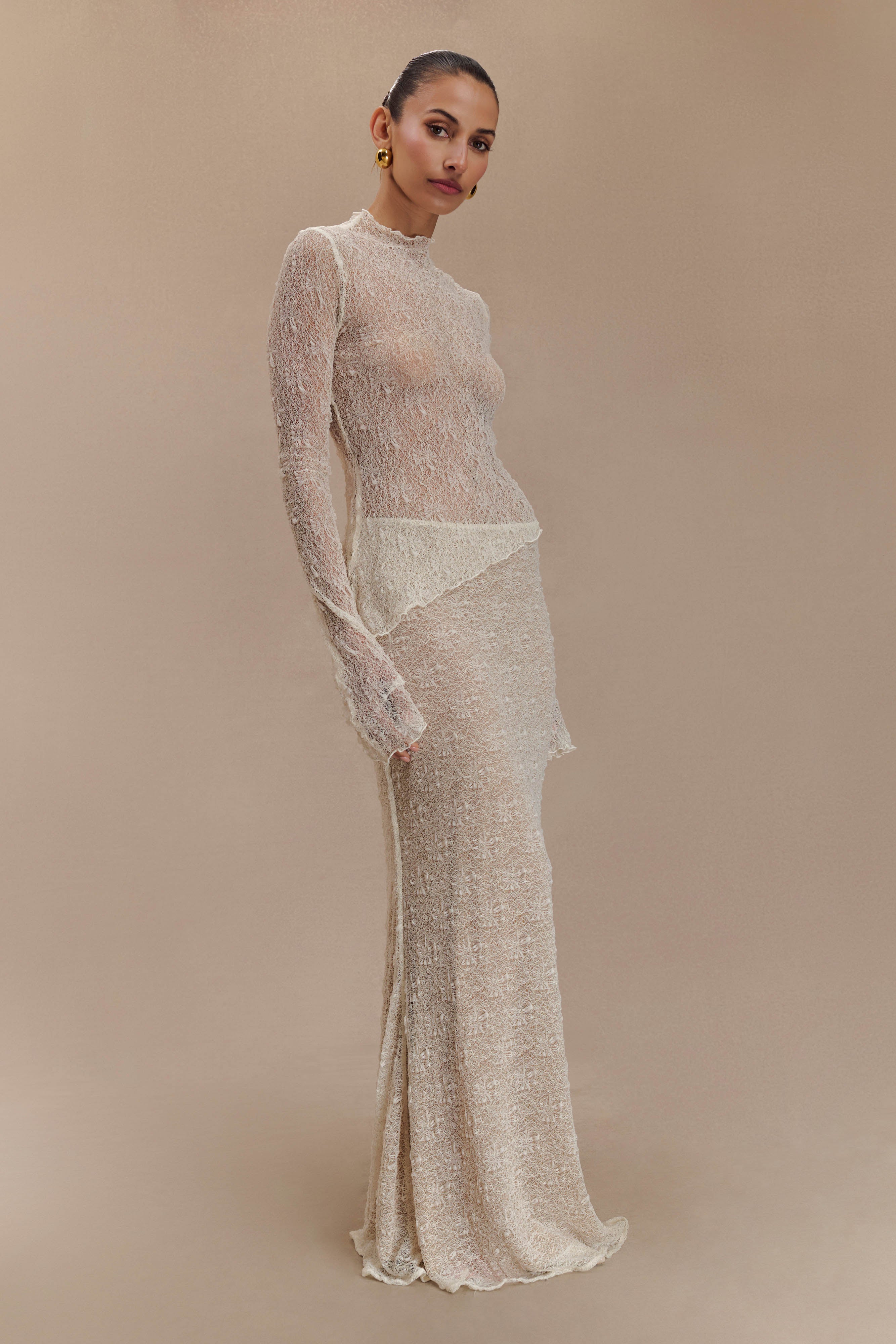 Sheer Lace Maxi Skirt with Fishtail Hem & Mesh Lining | Robyn Ivory