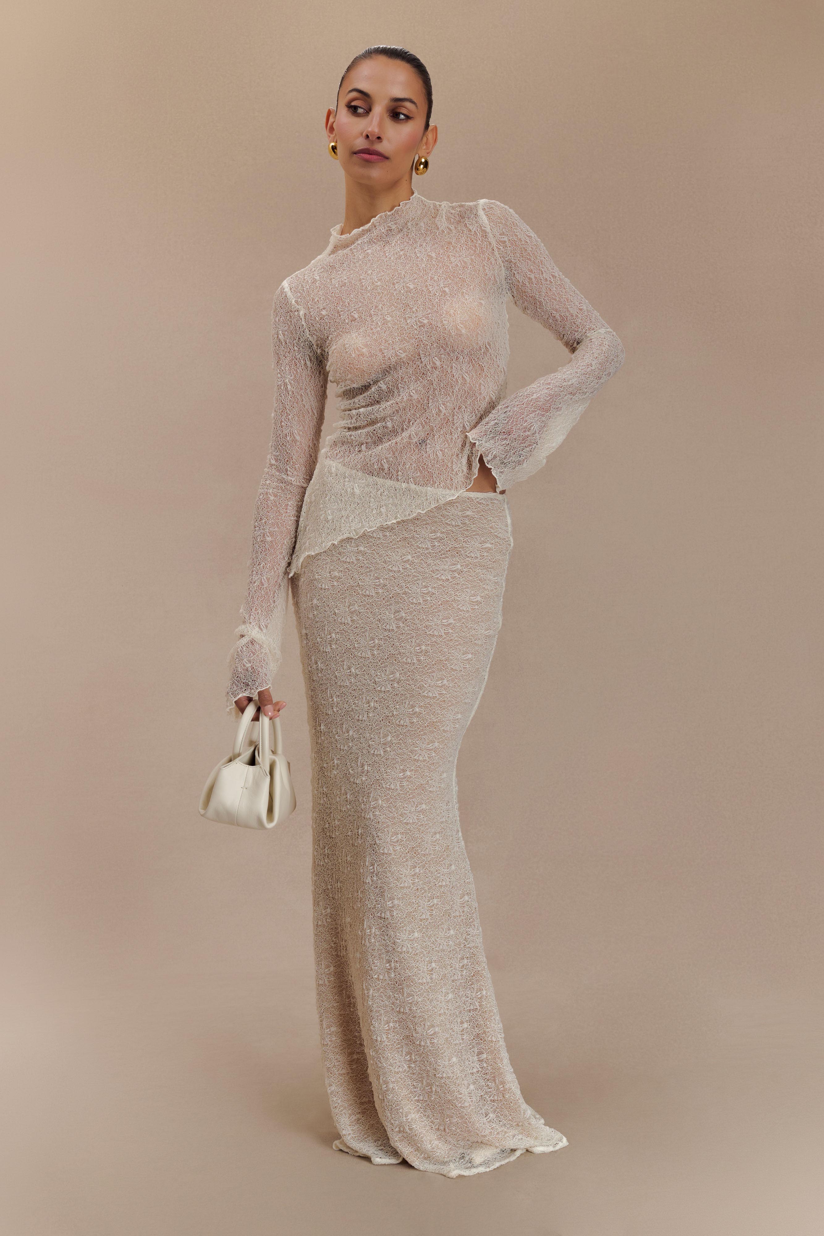 Sheer Lace Maxi Skirt with Fishtail Hem & Mesh Lining | Robyn Ivory