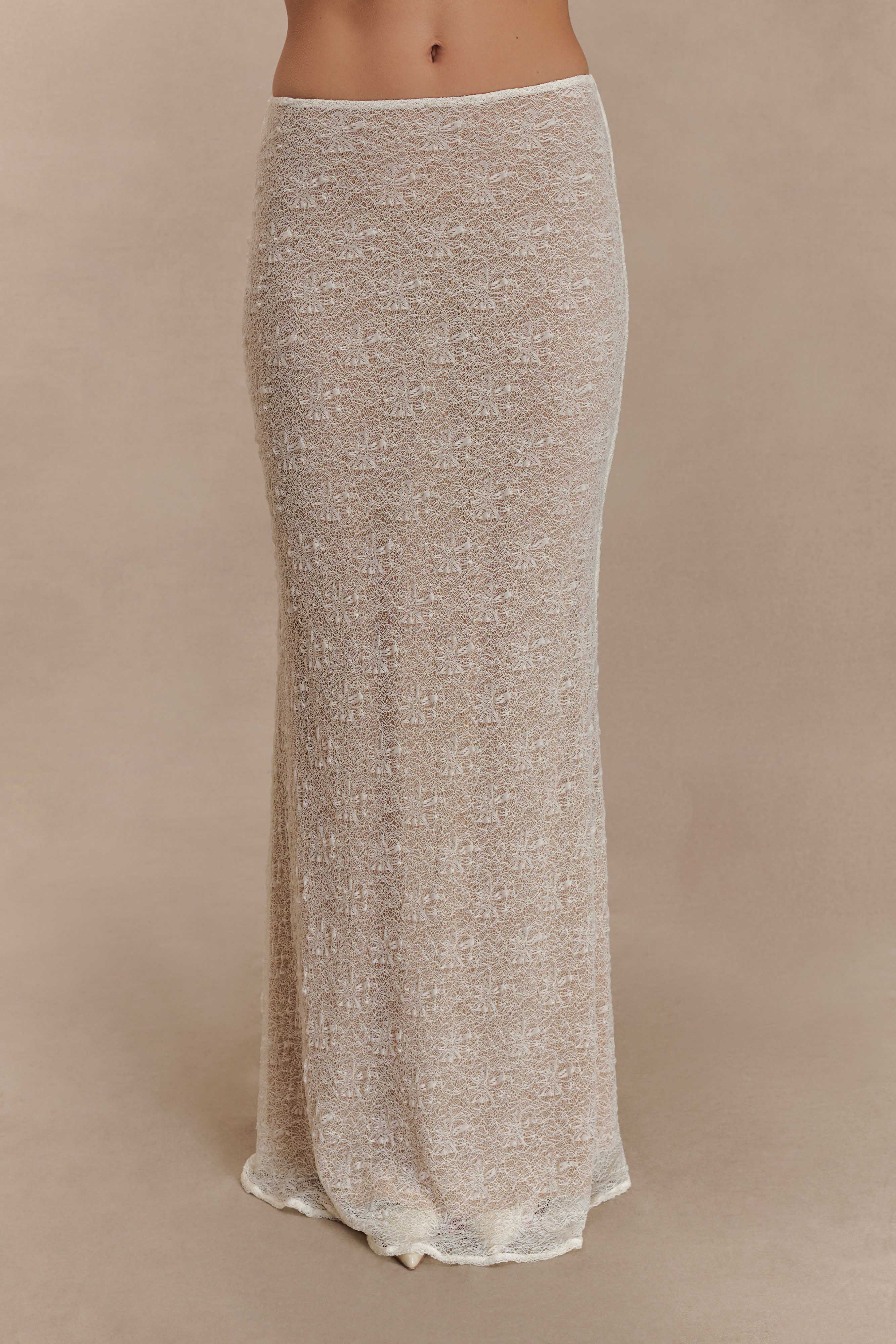 Sheer Lace Maxi Skirt with Fishtail Hem & Mesh Lining | Robyn Ivory