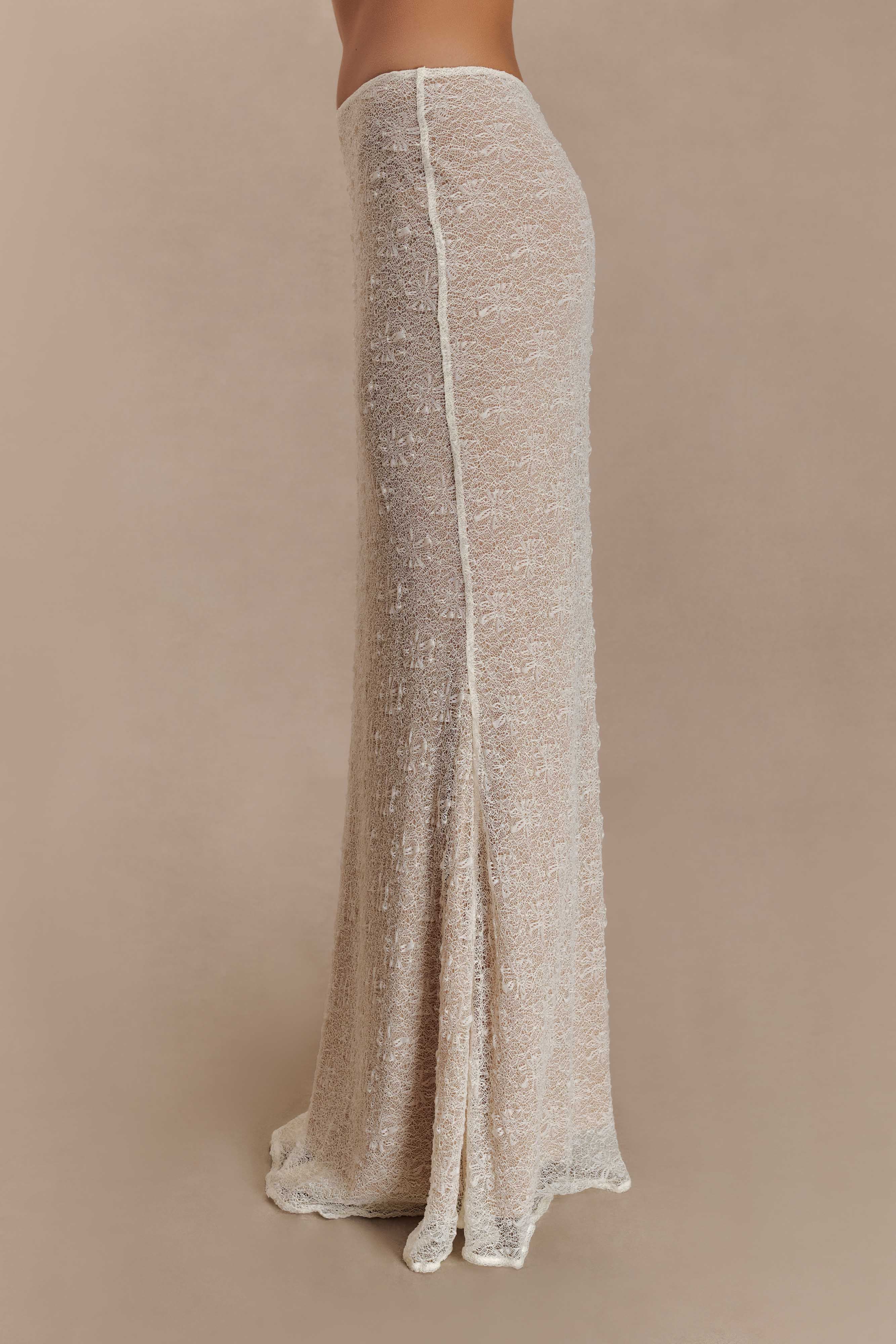 Sheer Lace Maxi Skirt with Fishtail Hem & Mesh Lining | Robyn Ivory