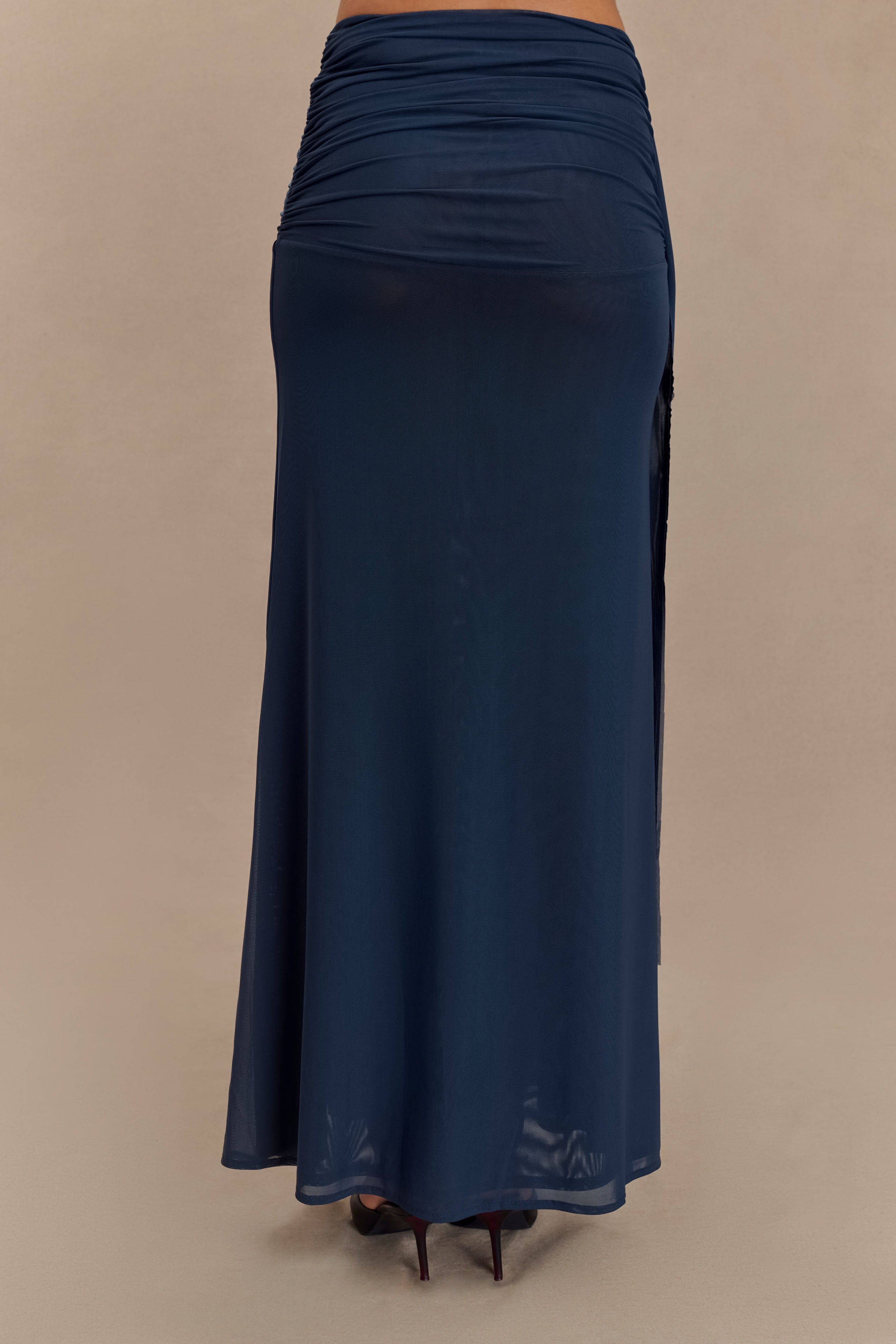Mesh Maxi Skirt with Side Zip & Lining | Arna - Midnight Blue