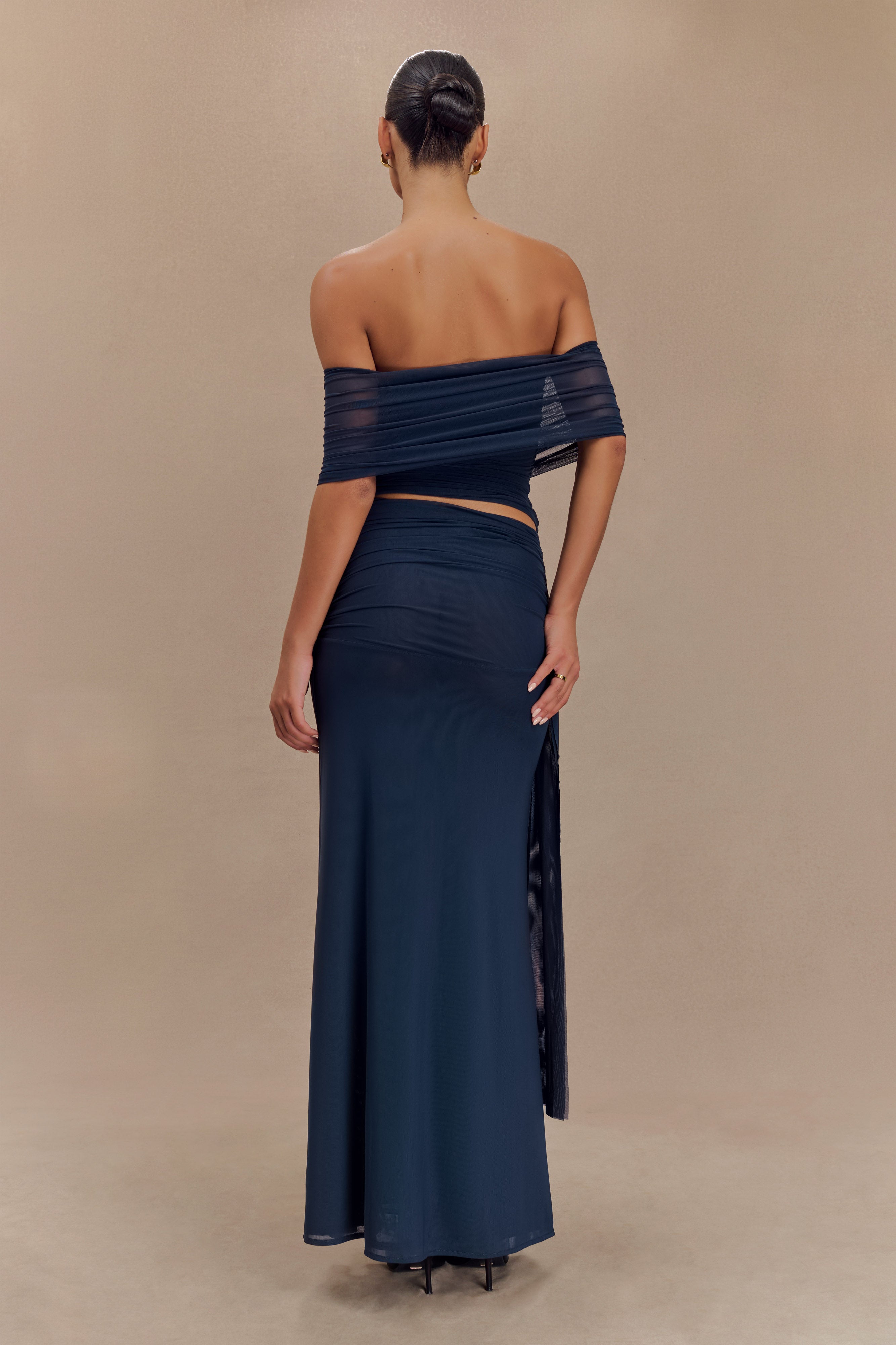 Mesh Maxi Skirt with Side Zip & Lining | Arna - Midnight Blue