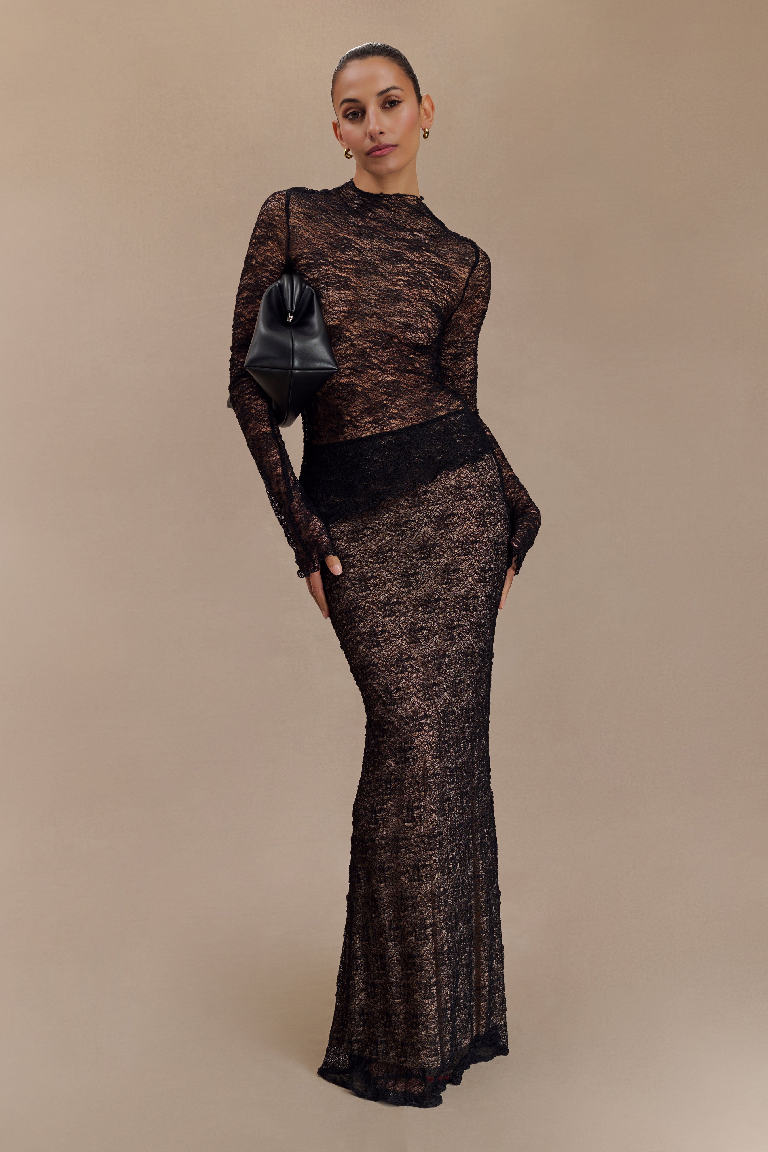 Sheer Lace Maxi Skirt with Mesh Lining | Robyn Black