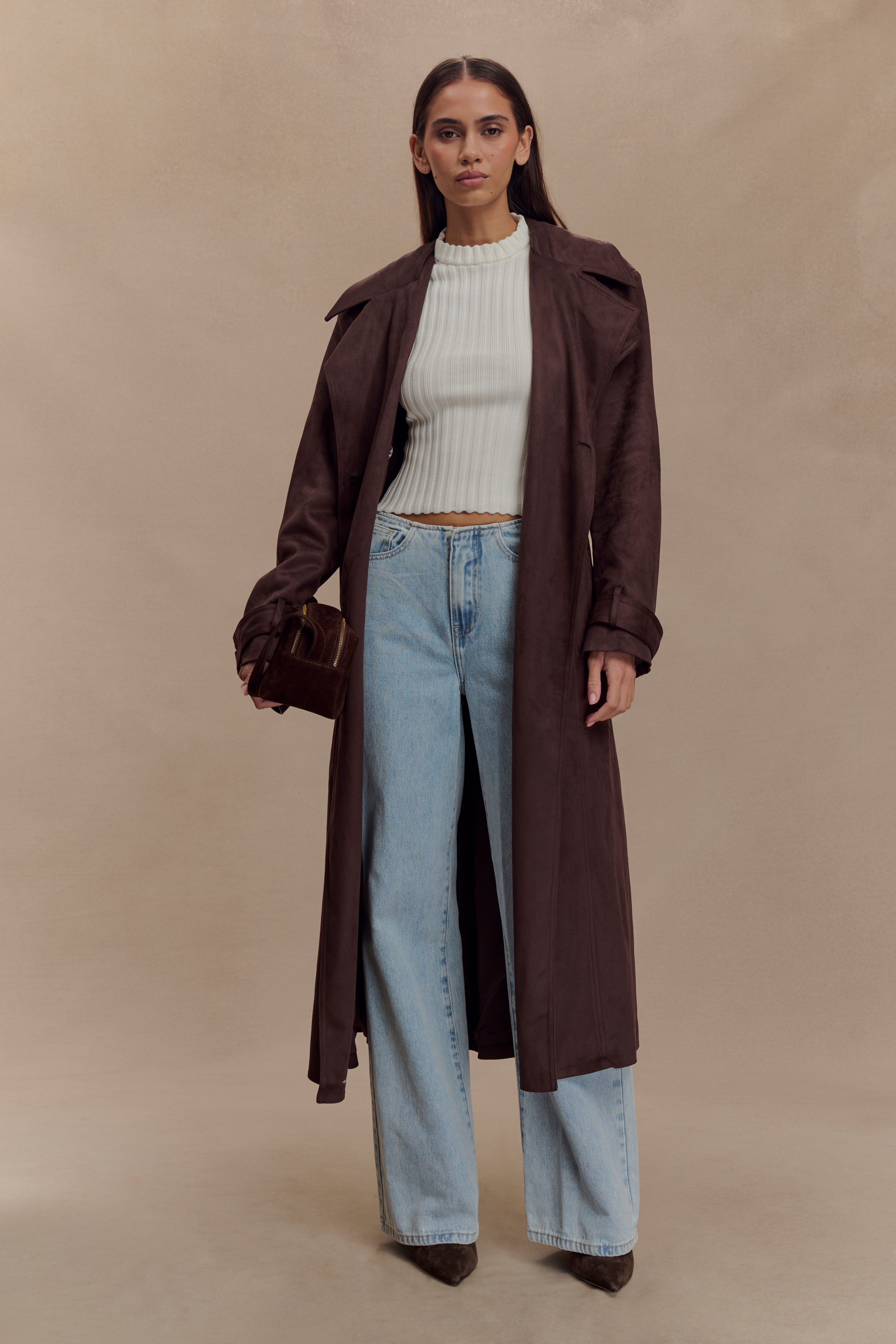Faux Suede Coat for Women with Double-Breasted Closure | Marc Cocoa Chocolate