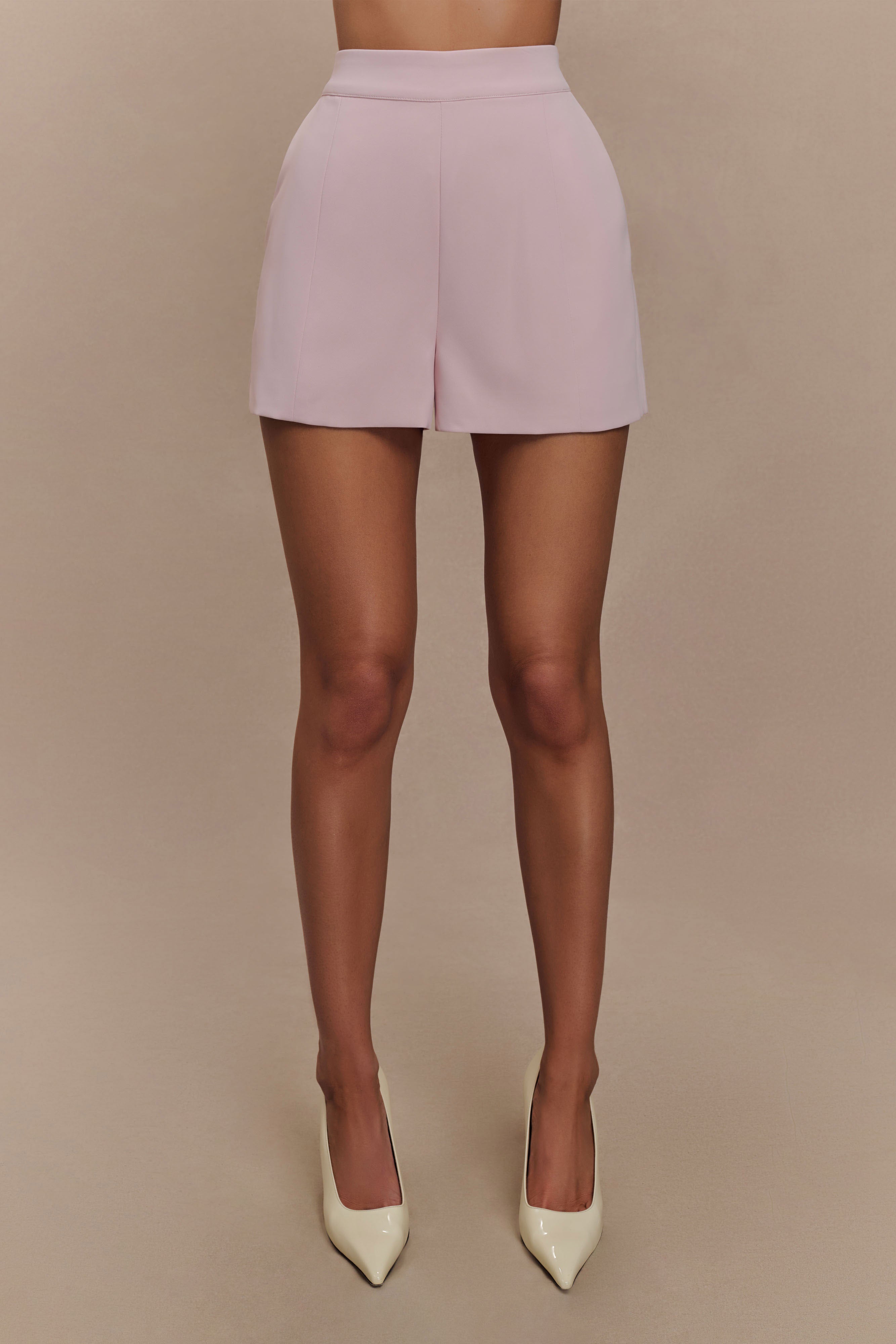 Powder Pink Suiting Shorts with Side Zip & Lining | Korrie