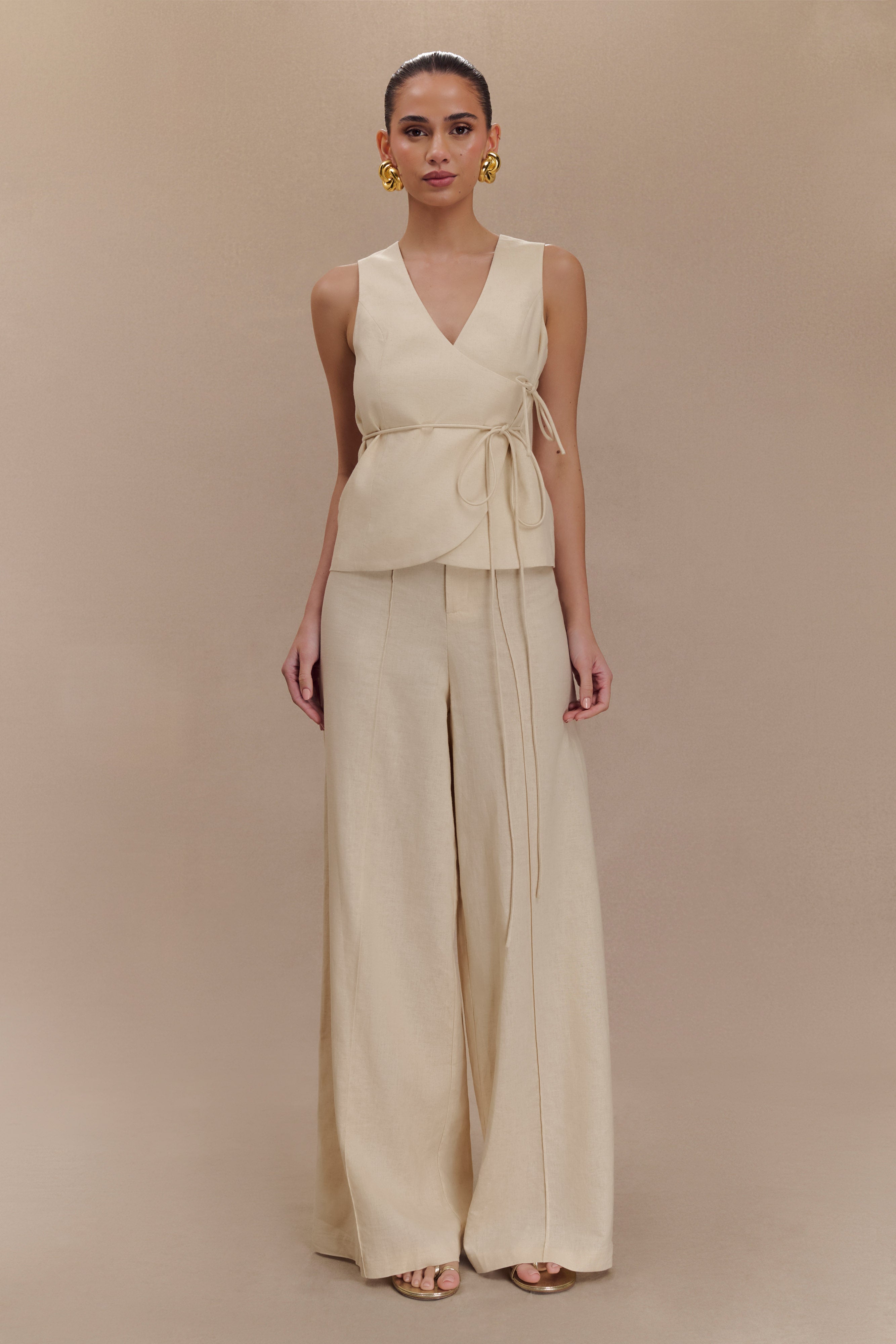 Linen High Waist Straight Leg Pants | Brandi Wheat Marle