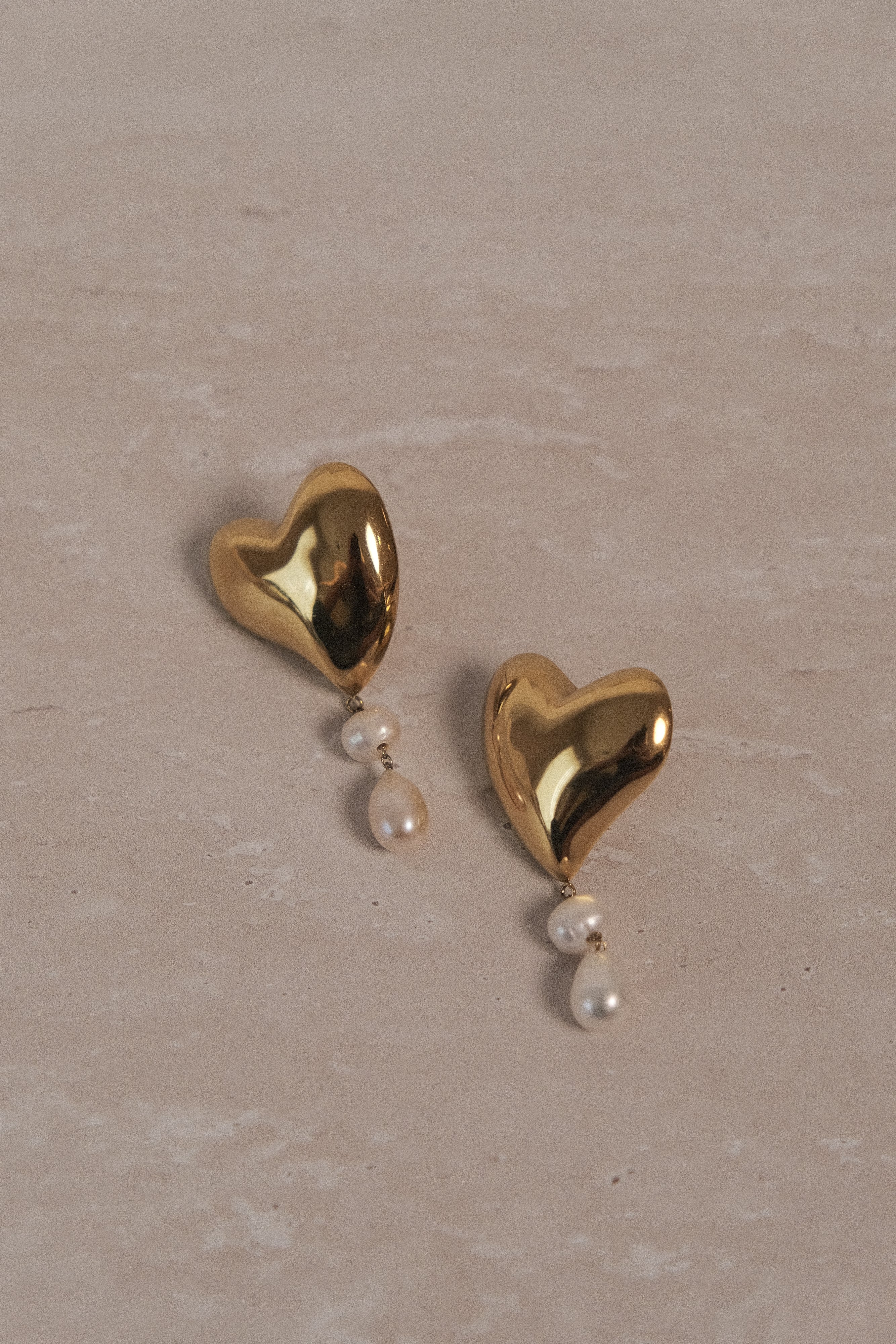 Pearl Drop Earrings with Heart Design & Gold Finish | Kiara