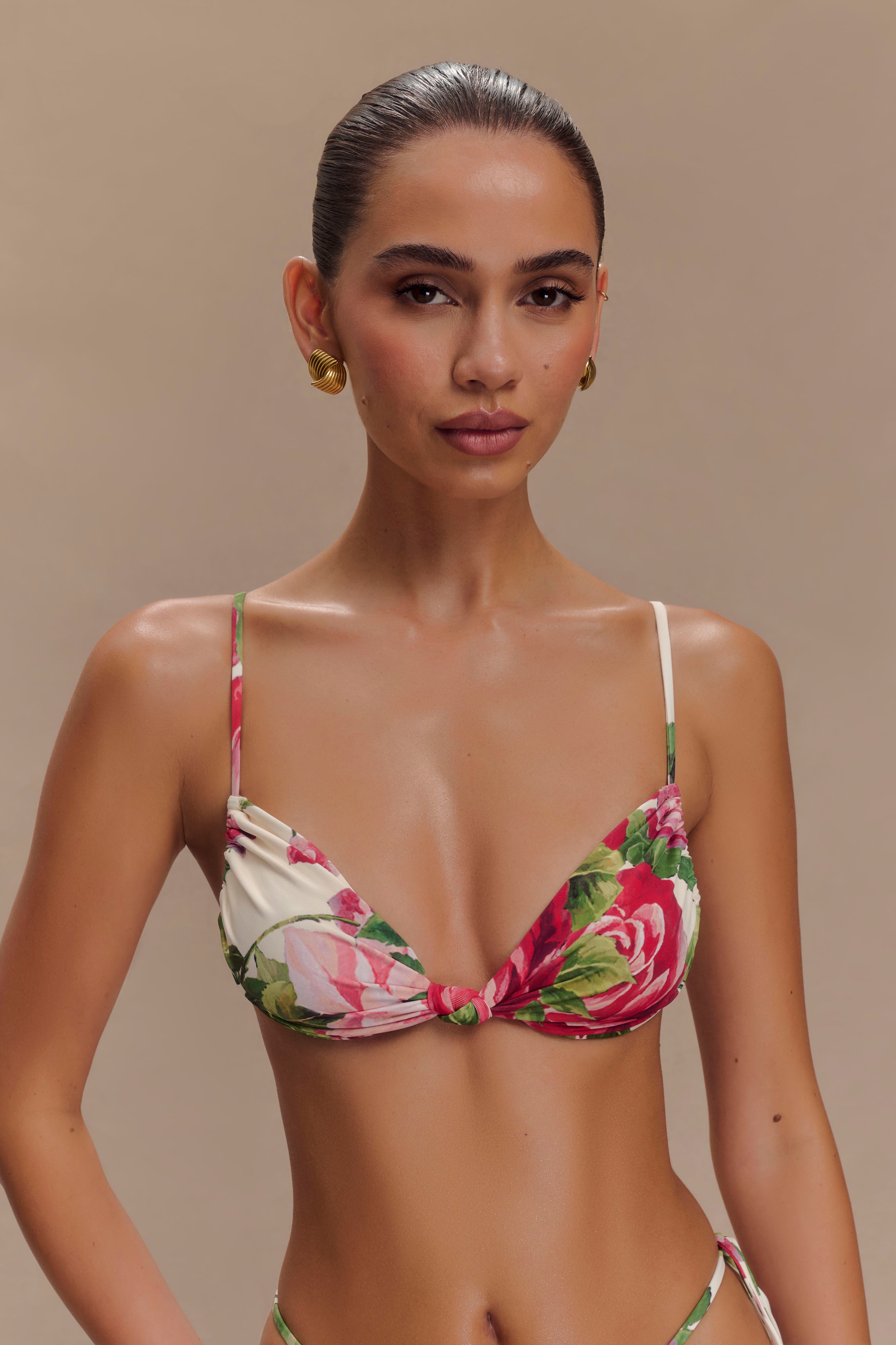 Rosmunda Ruched Bikini Top with Adjustable Straps | Sonia Rose Print