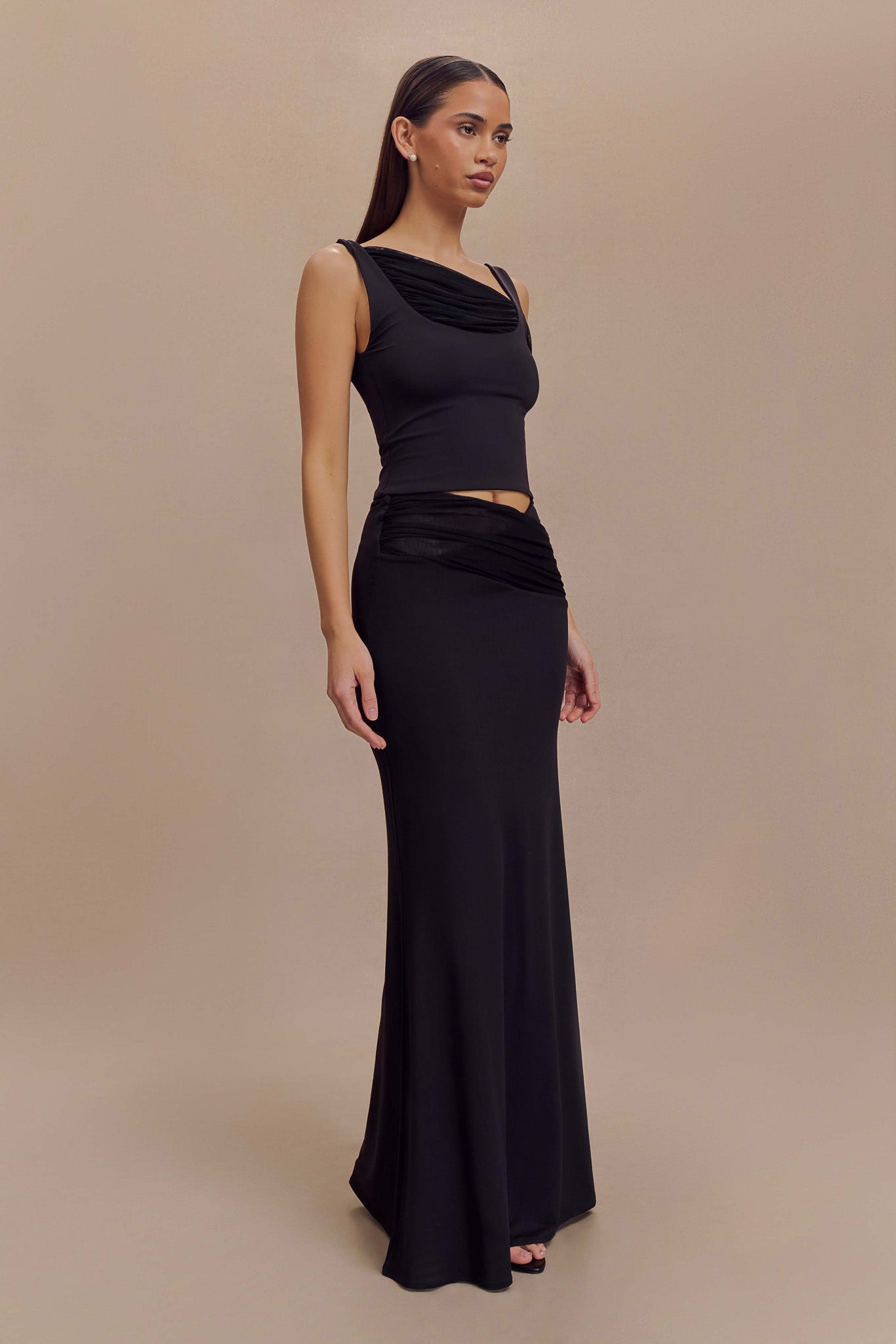 Recycled Nylon Mesh Maxi Skirt - Black | Jules