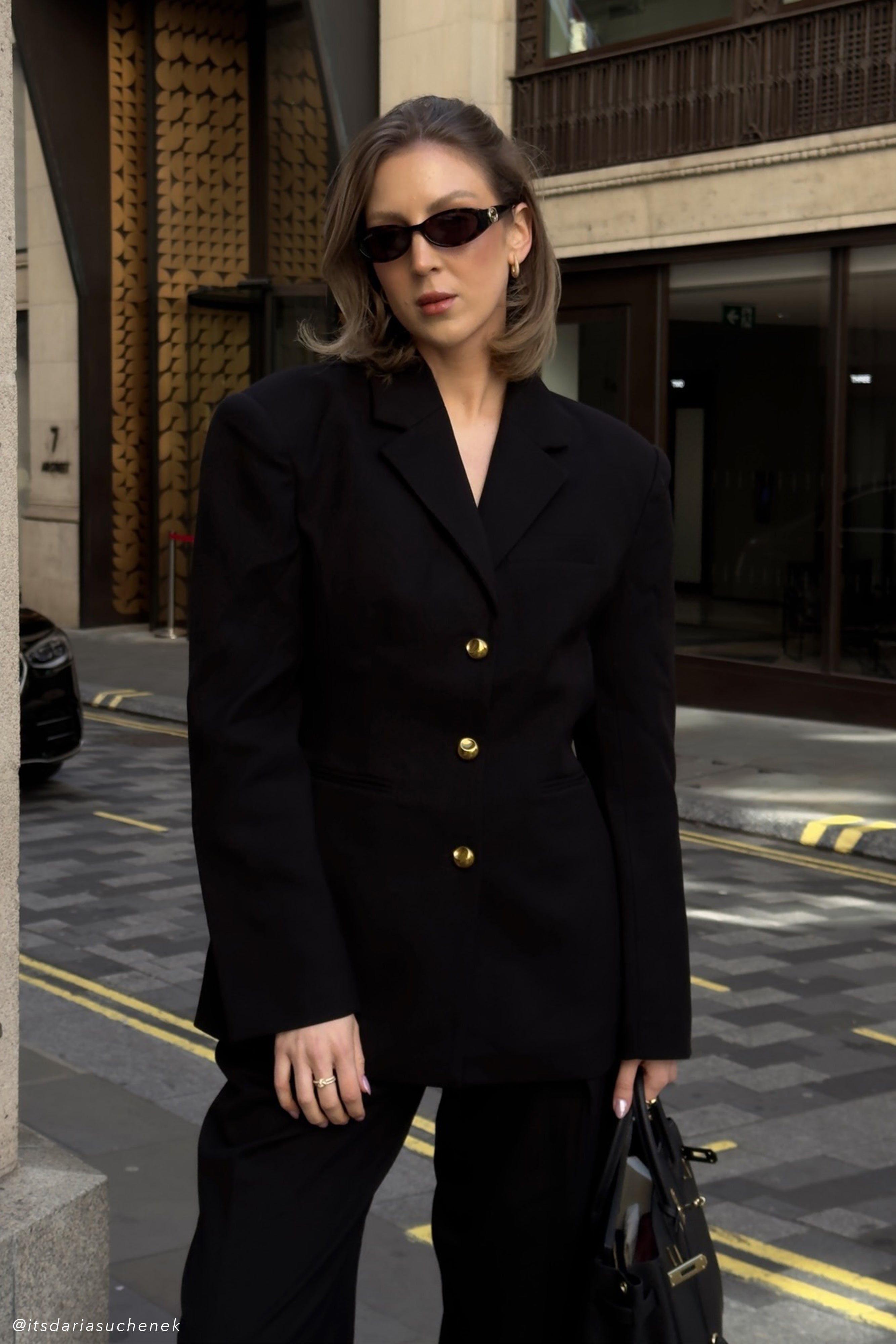 Women's Cinched Blazer with Belt & Shoulder Pads | Bellamy Black