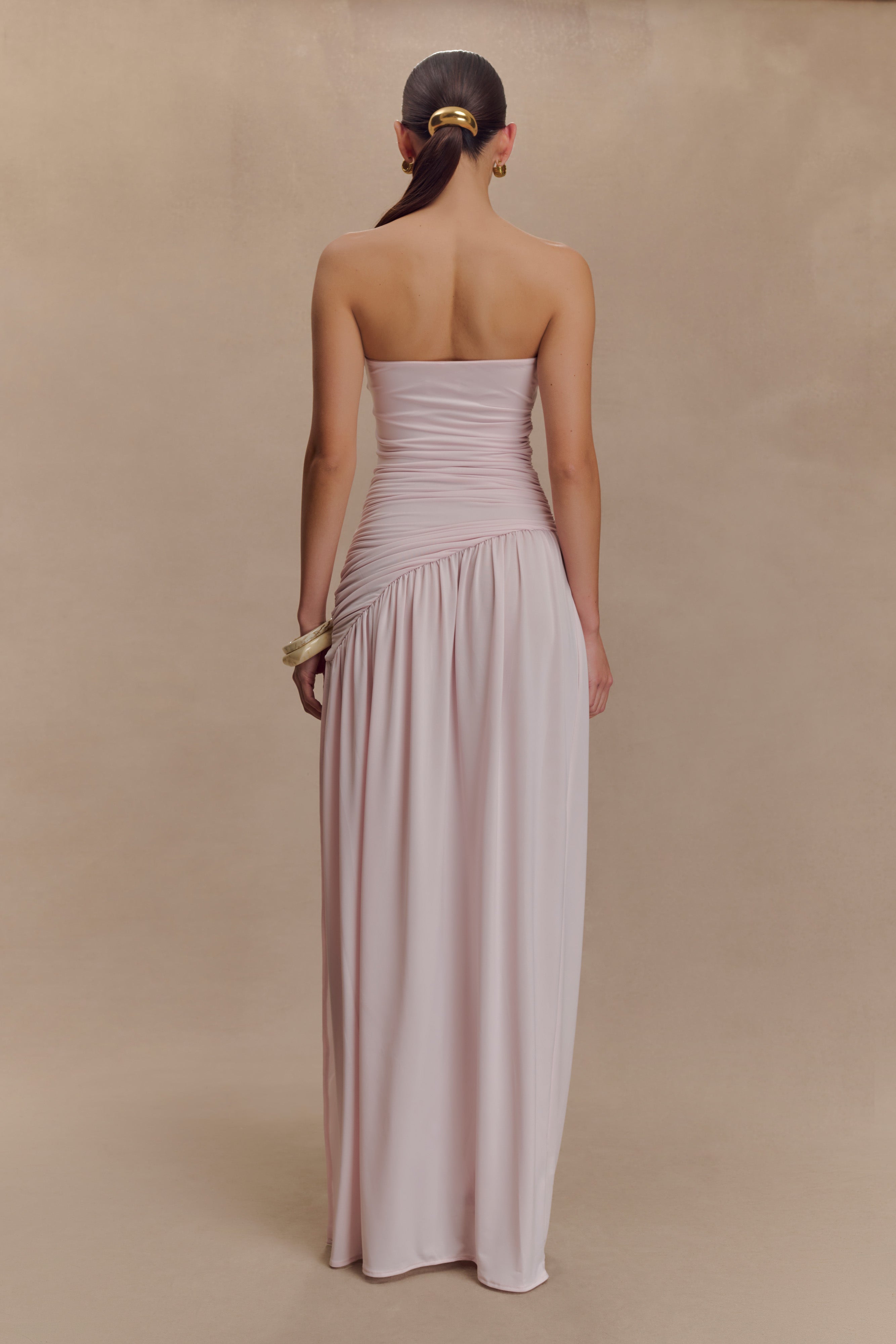 Strapless Maxi Dress with Side Split & Ruched Bodice | Bex