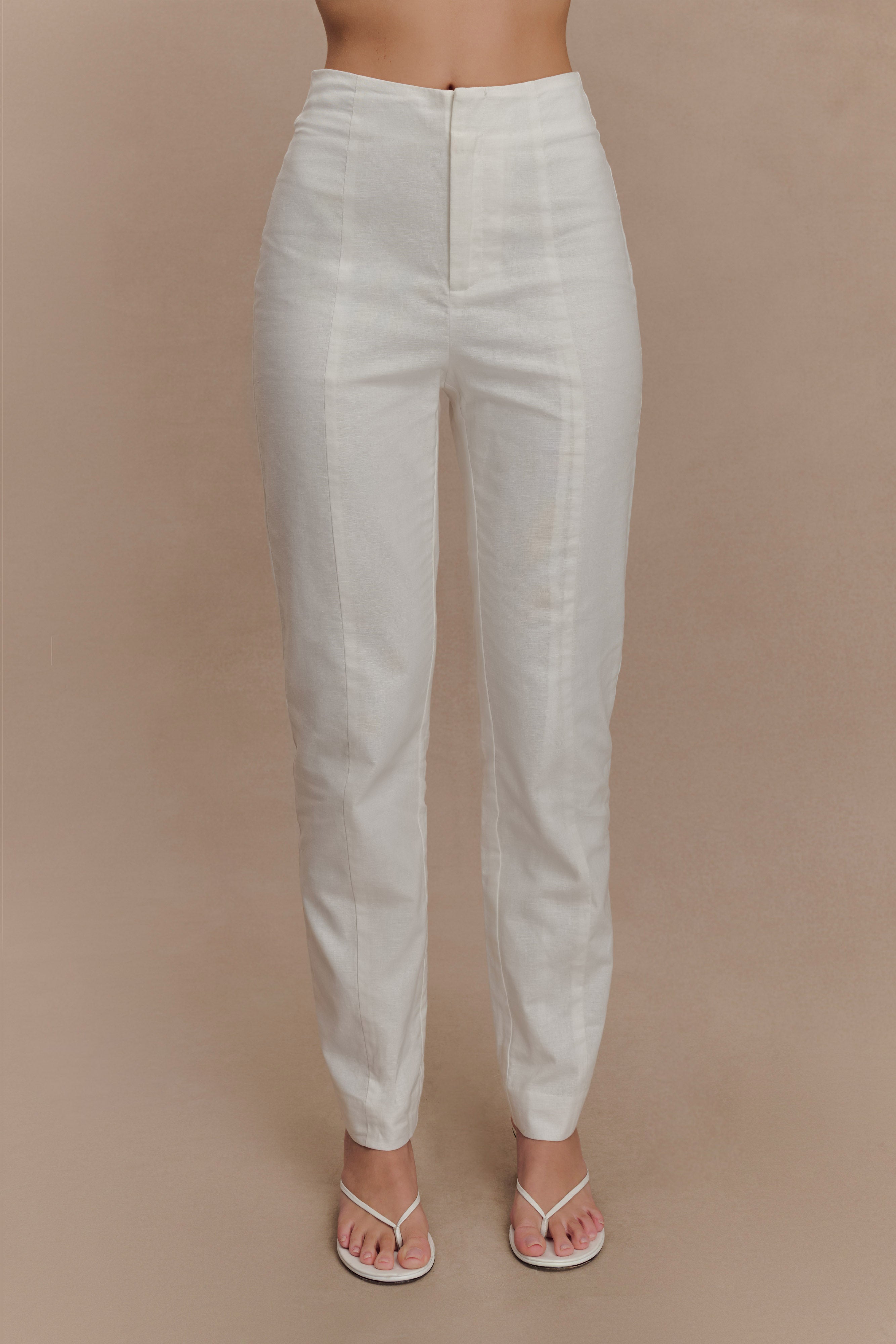 High-Waisted Linen Pants for Women | Dora Straight Leg - Ivory