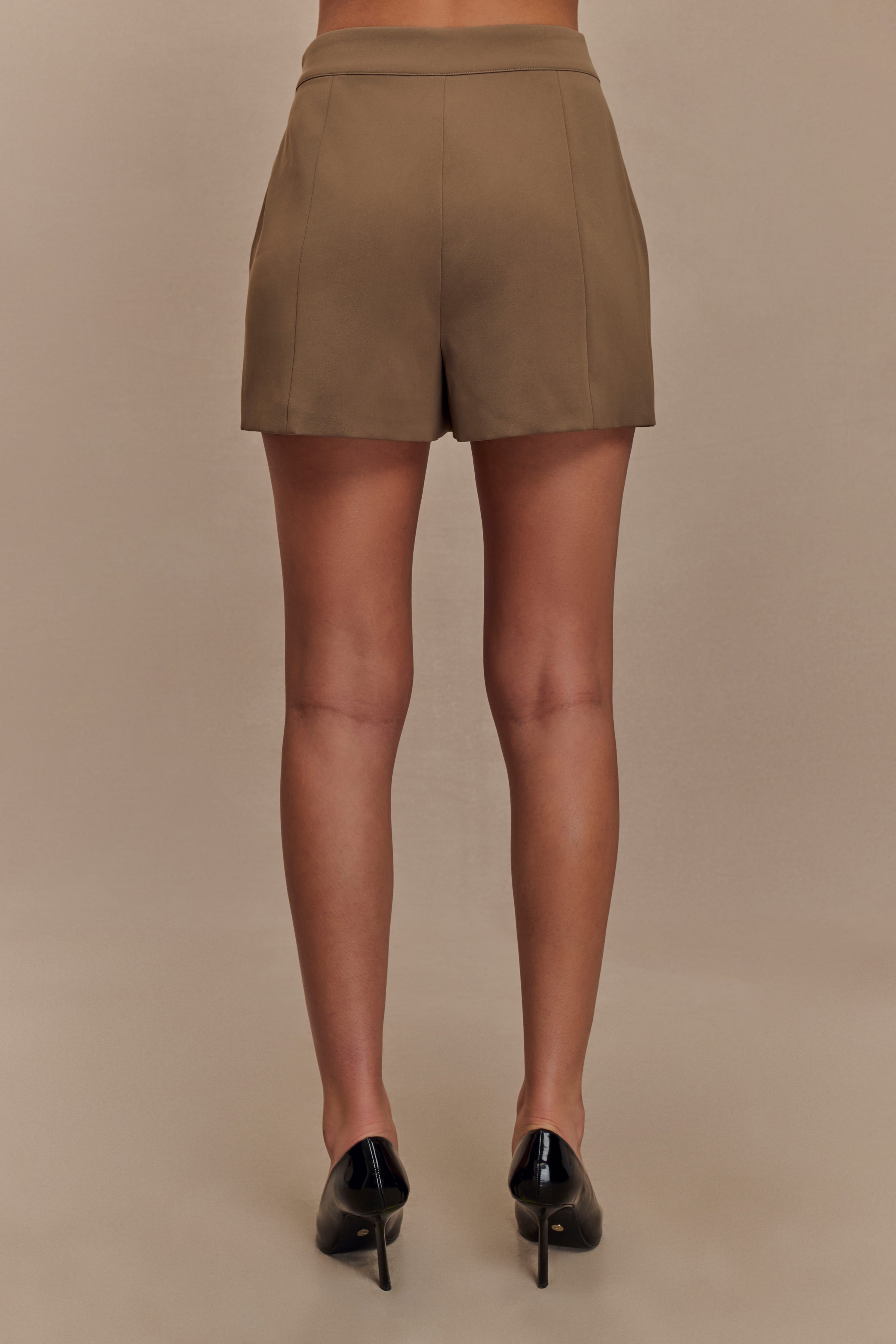 Women's Suiting Shorts with Side Zip & Pockets | Korrie Cacao Brown