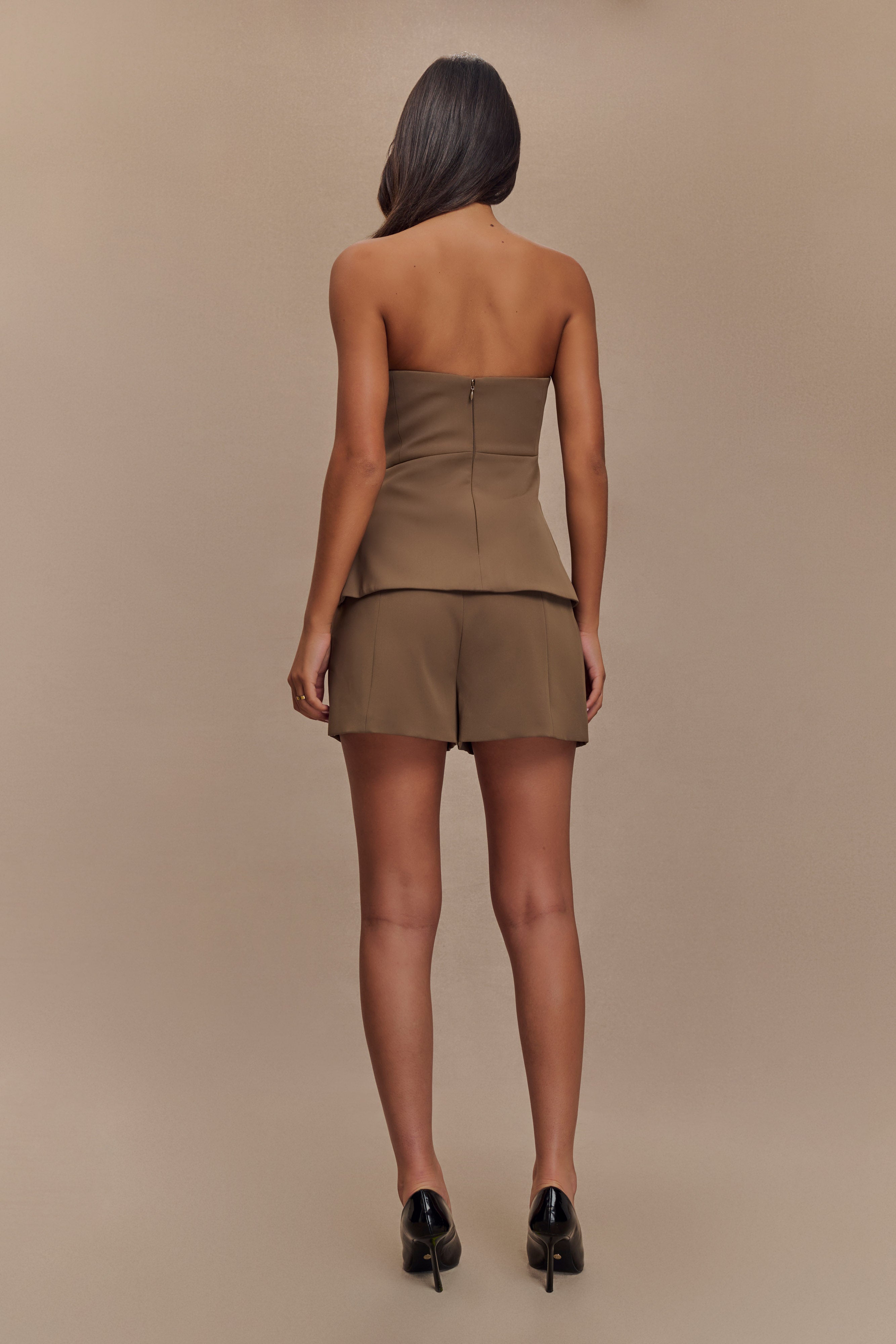 Women's Suiting Shorts with Side Zip & Pockets | Korrie Cacao Brown