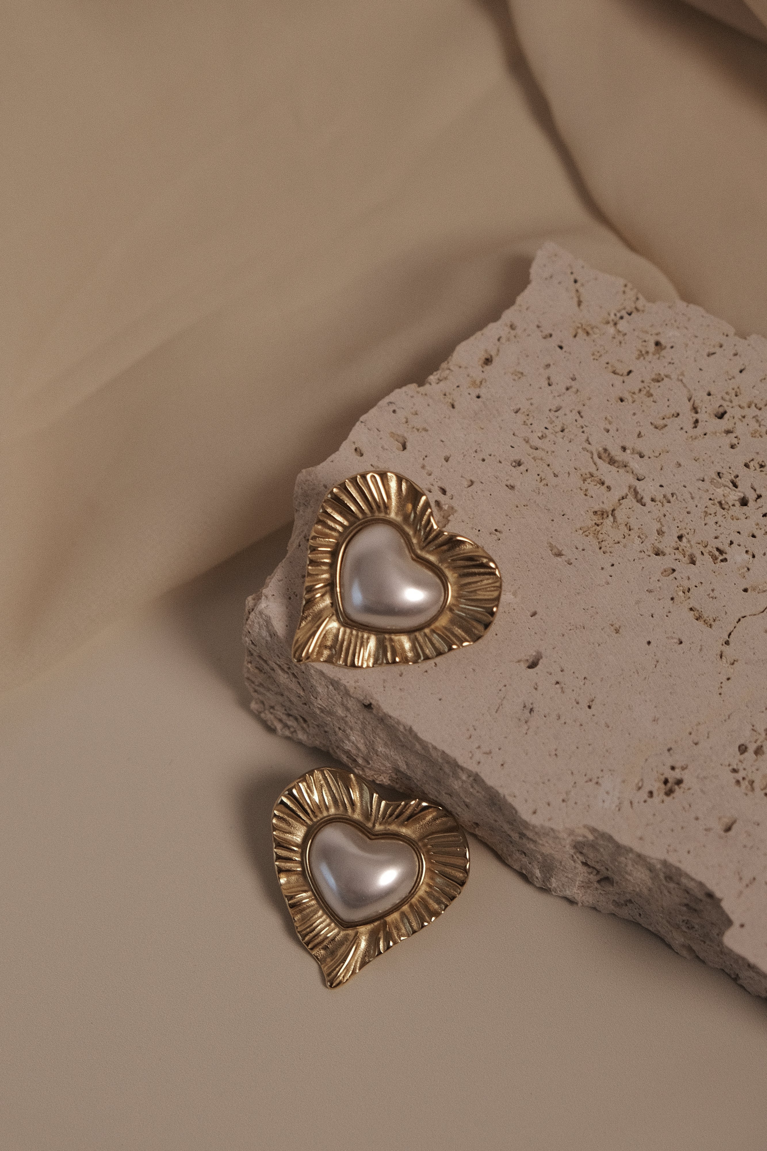 Gold Heart Pearl Earrings with Stud Post | Romantic Jewelry Gift