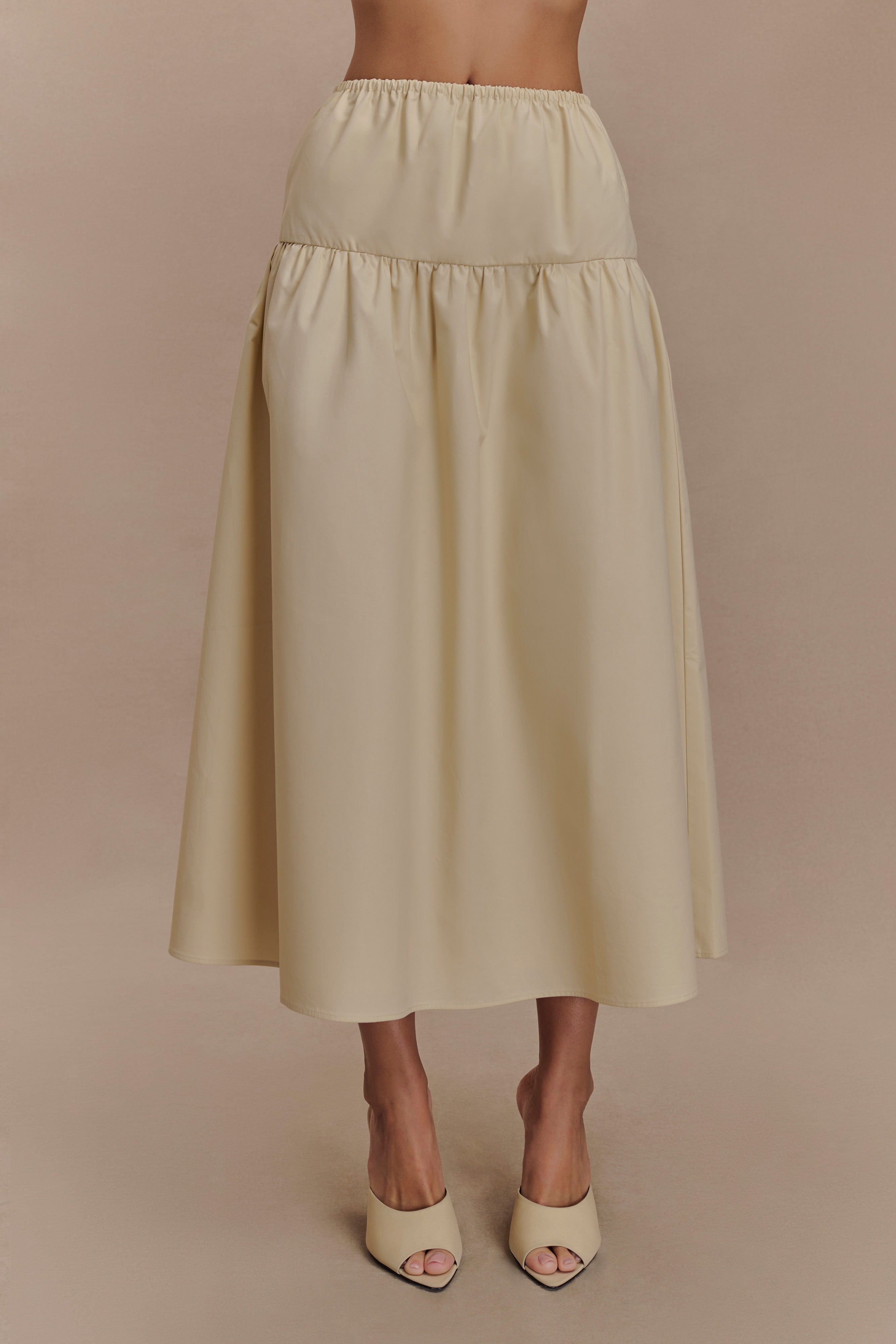 Flowy Midi Skirt with Elastic Waistband | Amirah Nude