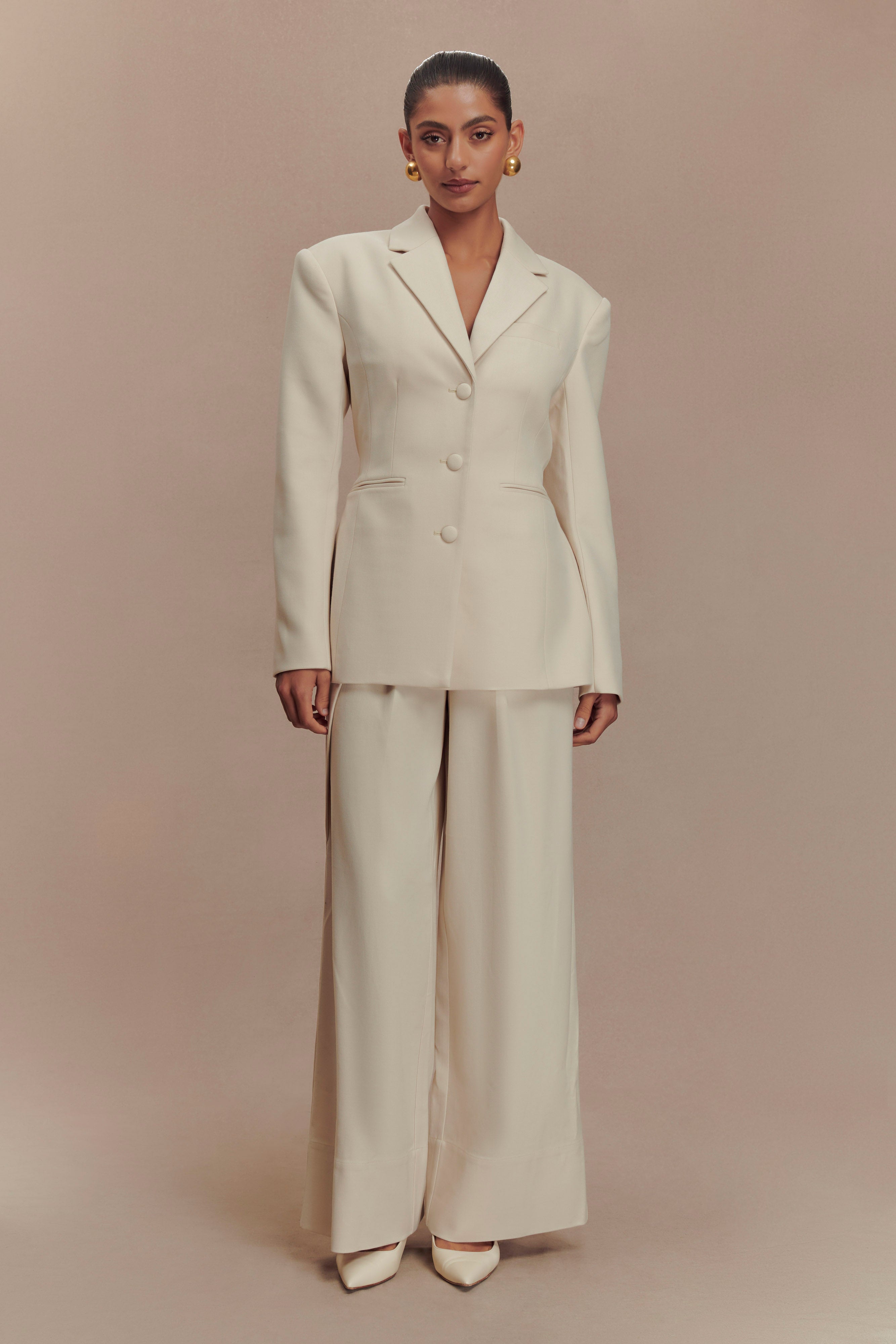 Women's Cinched Blazer with Belt & Shoulder Pads | Bellamy Buttermilk