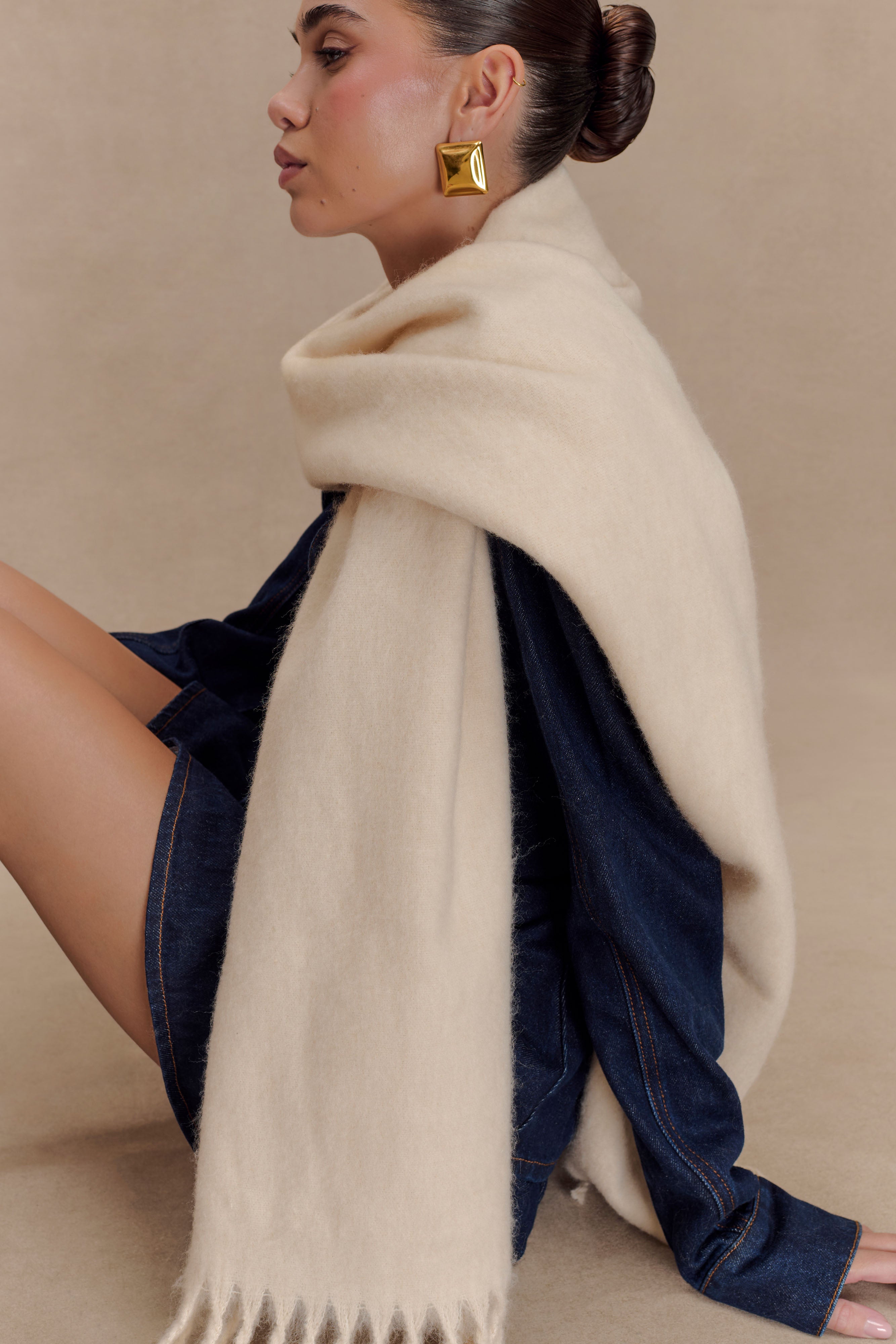 Soft Knit Scarf with Tassel Hem for Women | MESHKI Oat