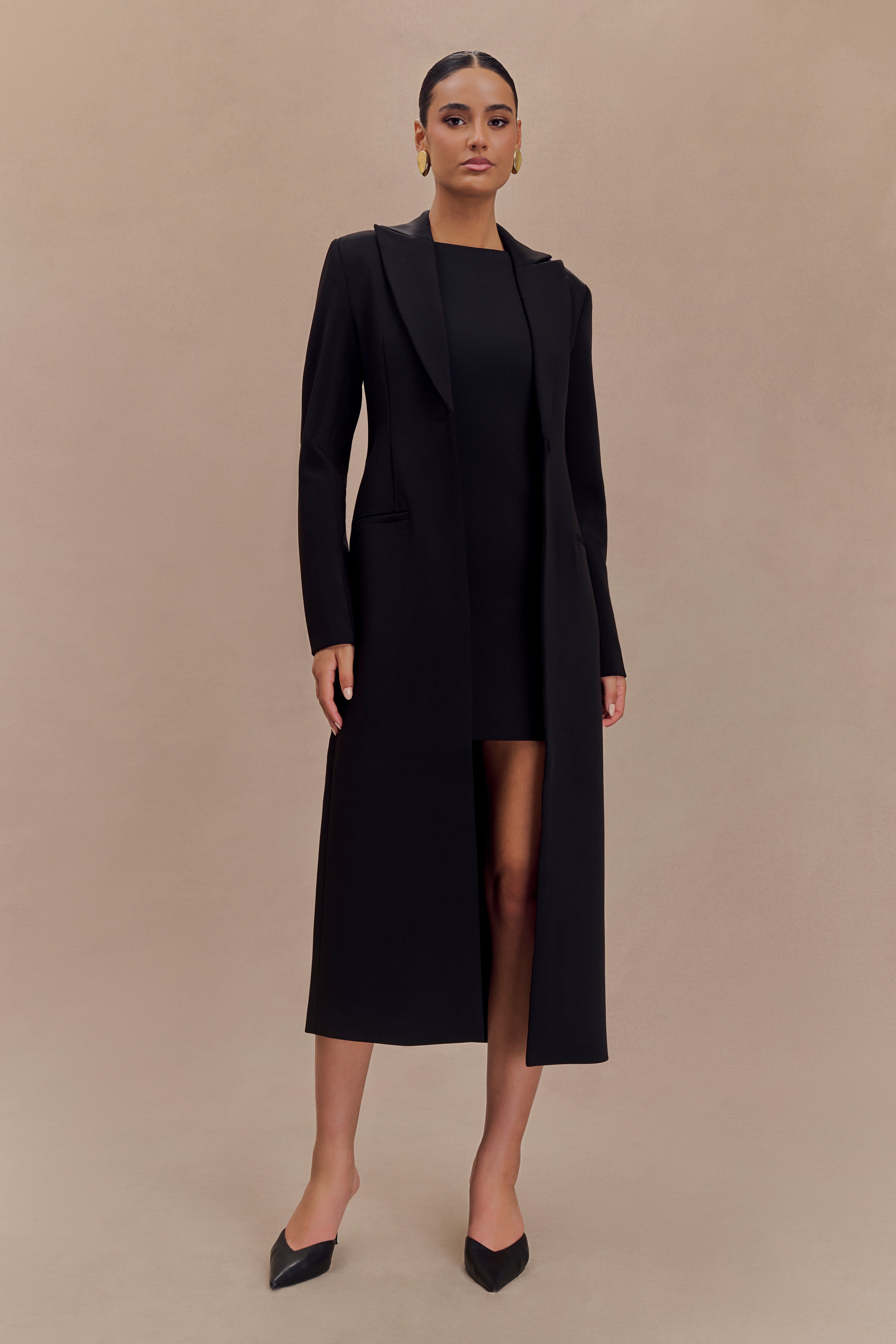 Black Suiting Coat with Collared Neckline & Lined Comfort | Caviar
