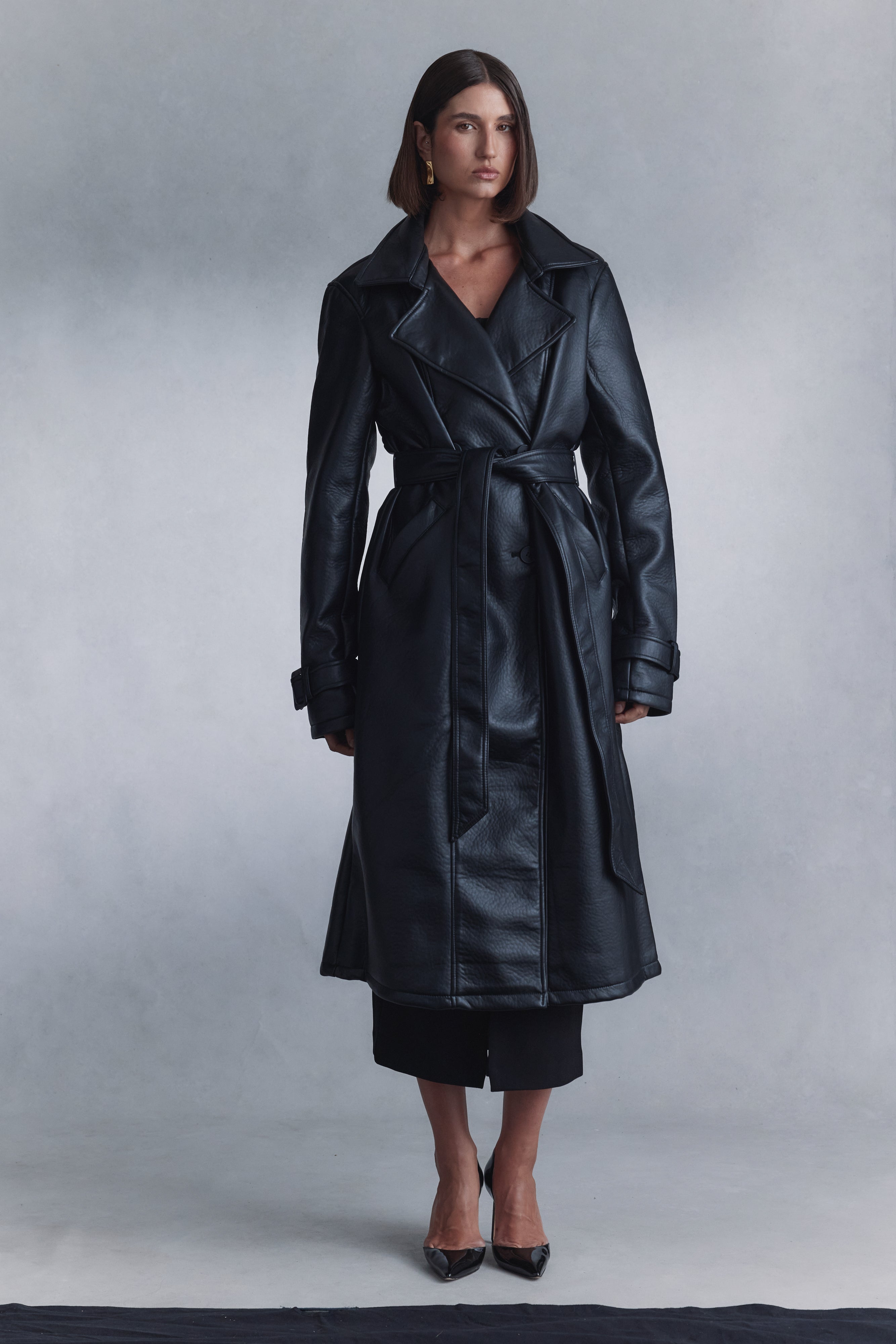 Faux Leather Trench Coat for Women - Tarah Black PU Jacket