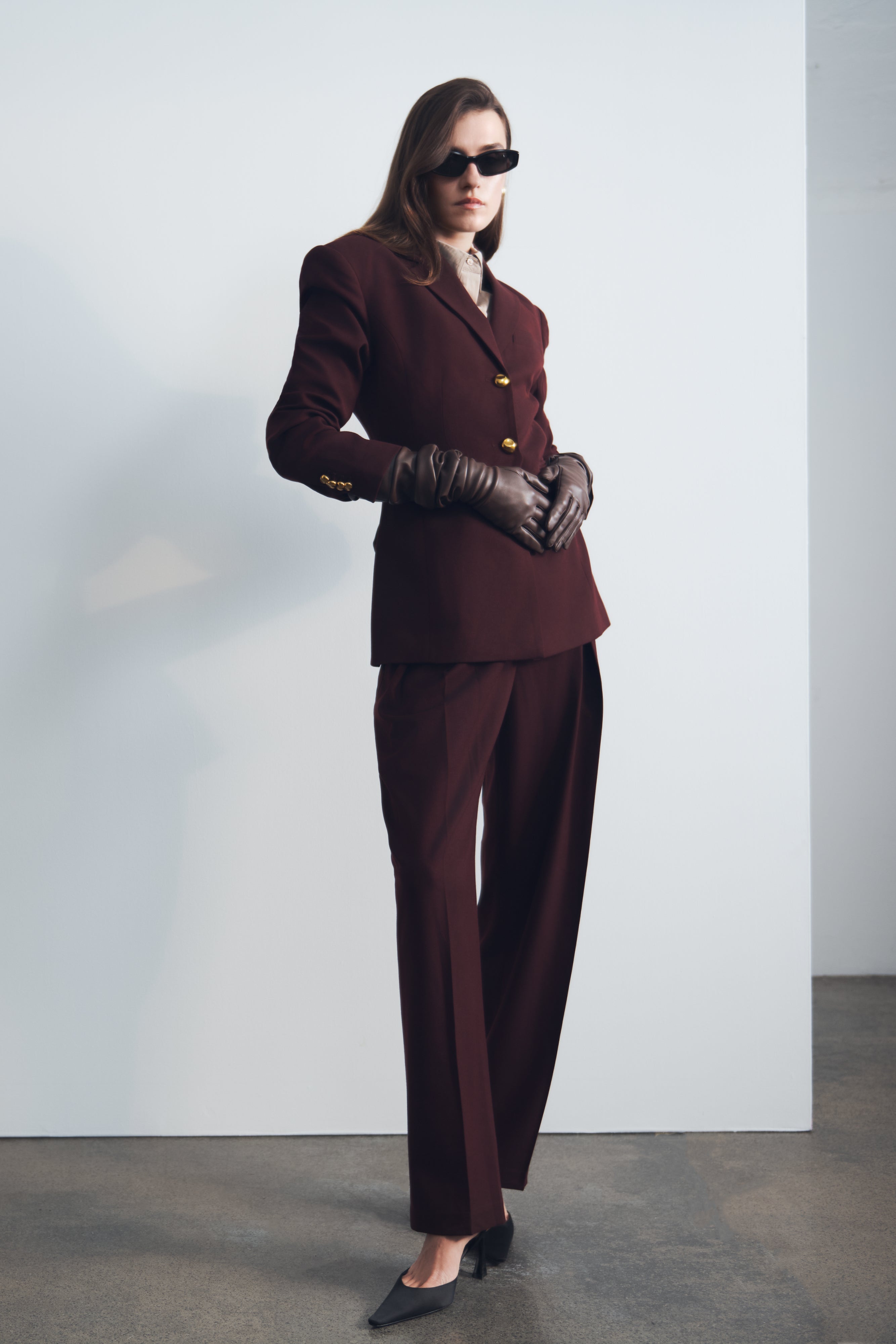 Pleated High Waisted Pants for Women | Penelope in Mahogany