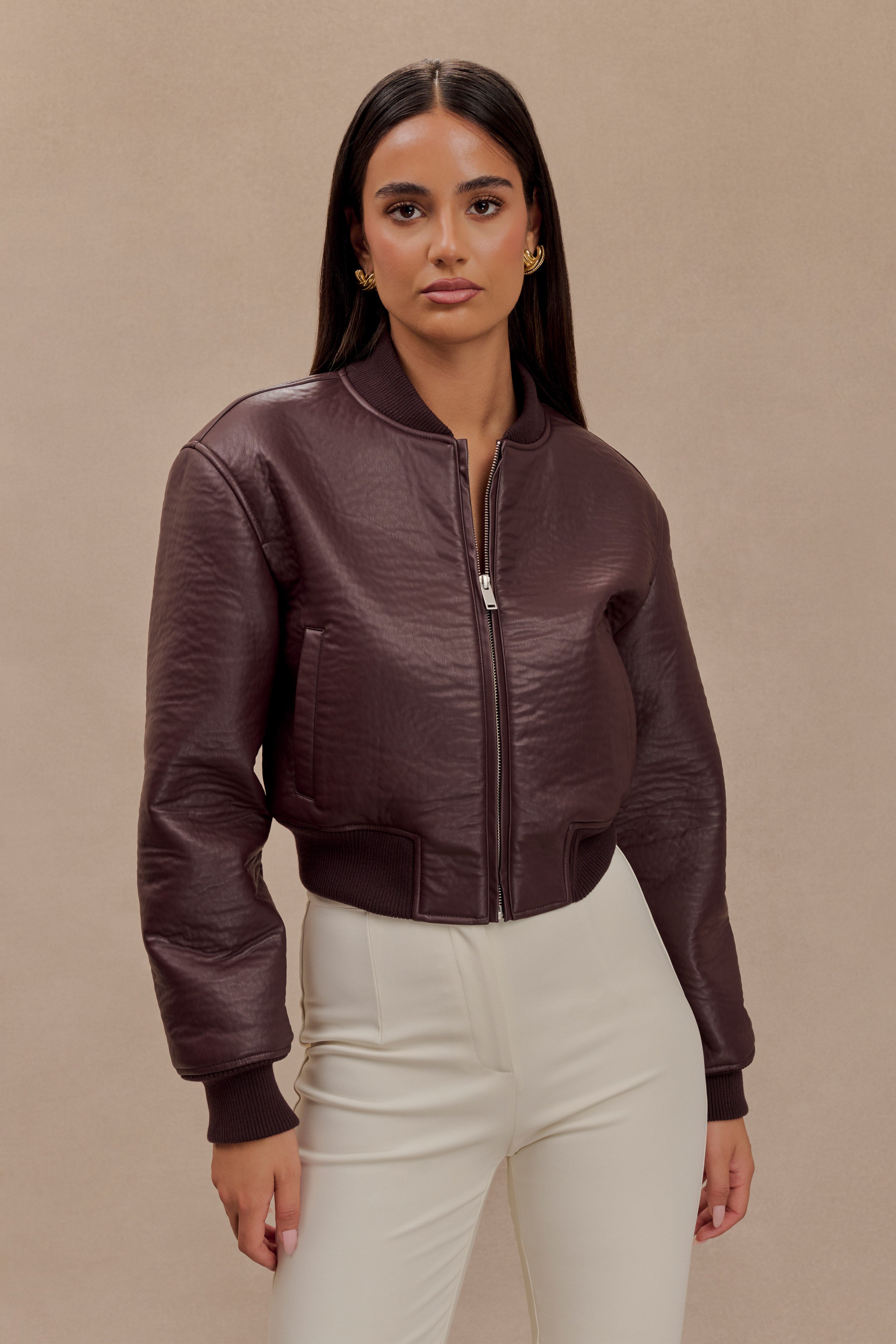 Faux Leather Bomber Jacket for Women | Codi Merlot