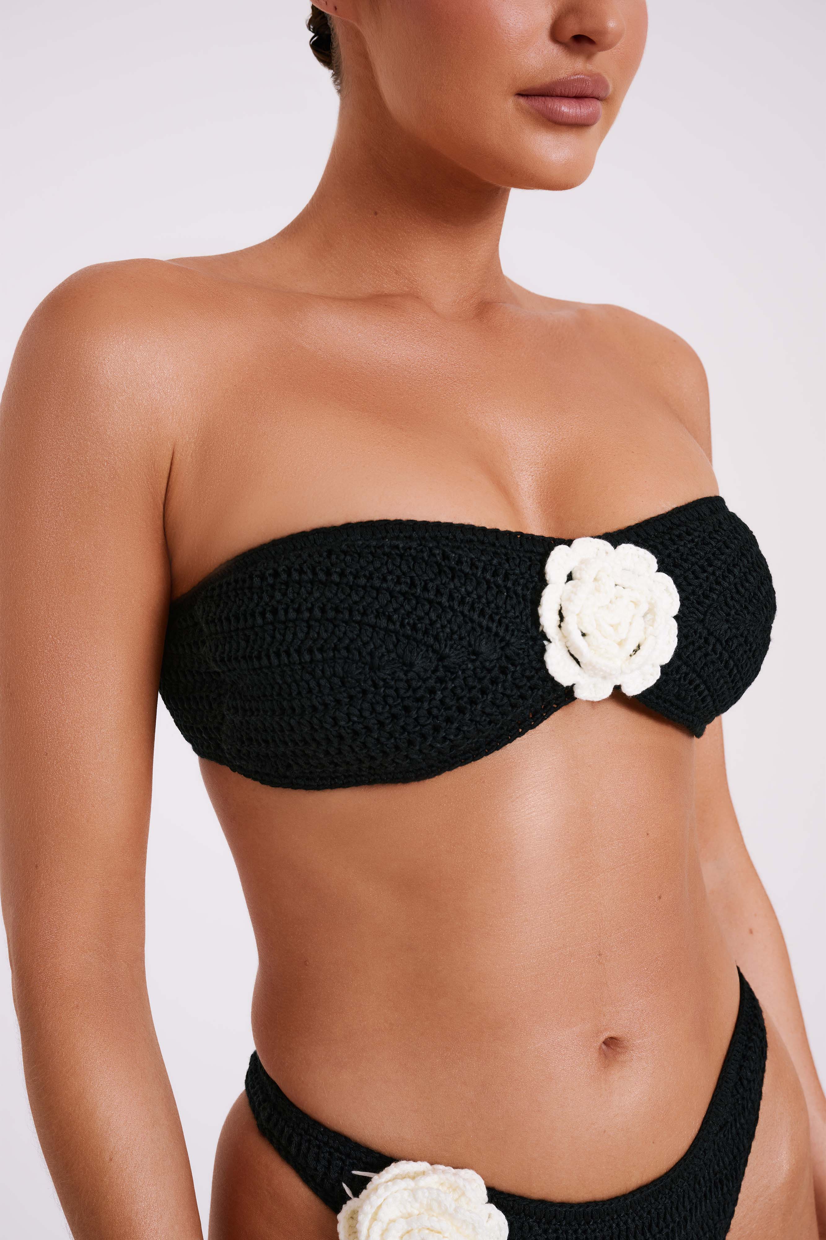 Strapless Crochet Bikini Top with Rose Applique | Noreen Rose