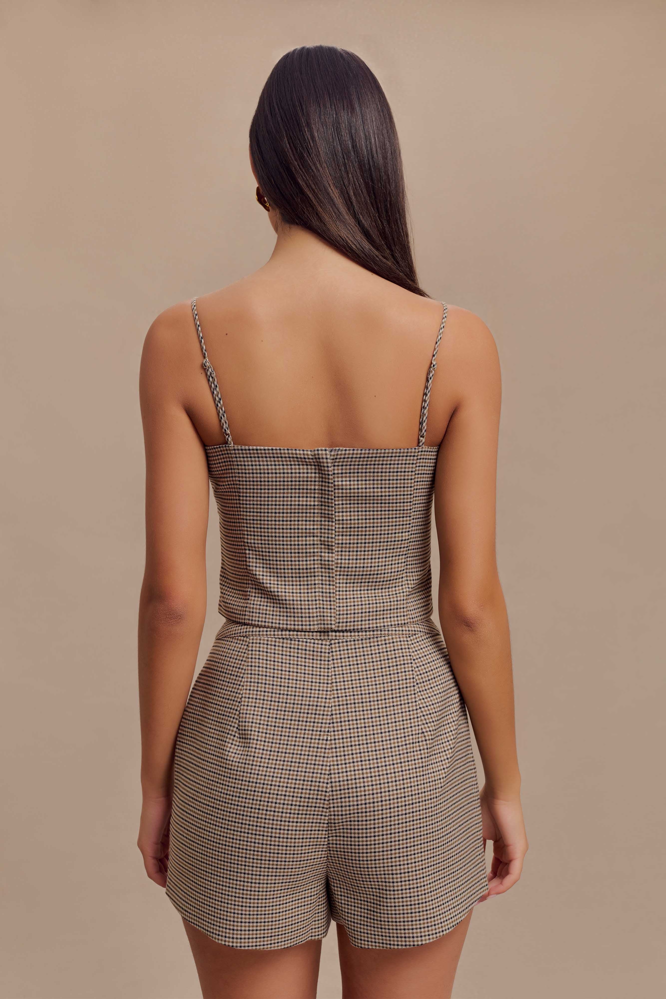 Tailored Short with Peplum Hem & Back Zip | Radley Tan Check