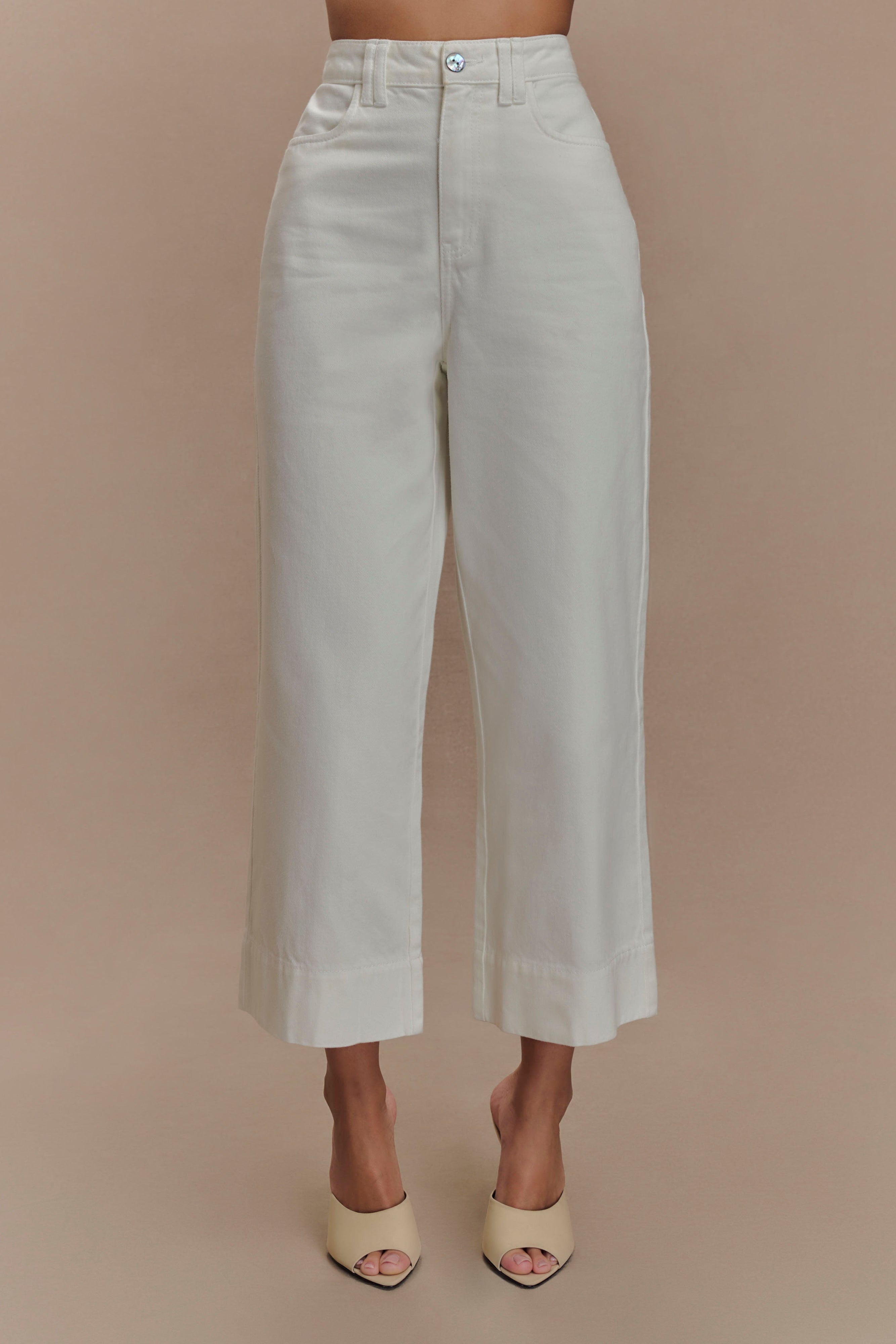 White Cropped Wide Leg Jeans | High-Waisted & Flattering Fit | Kaitlyn